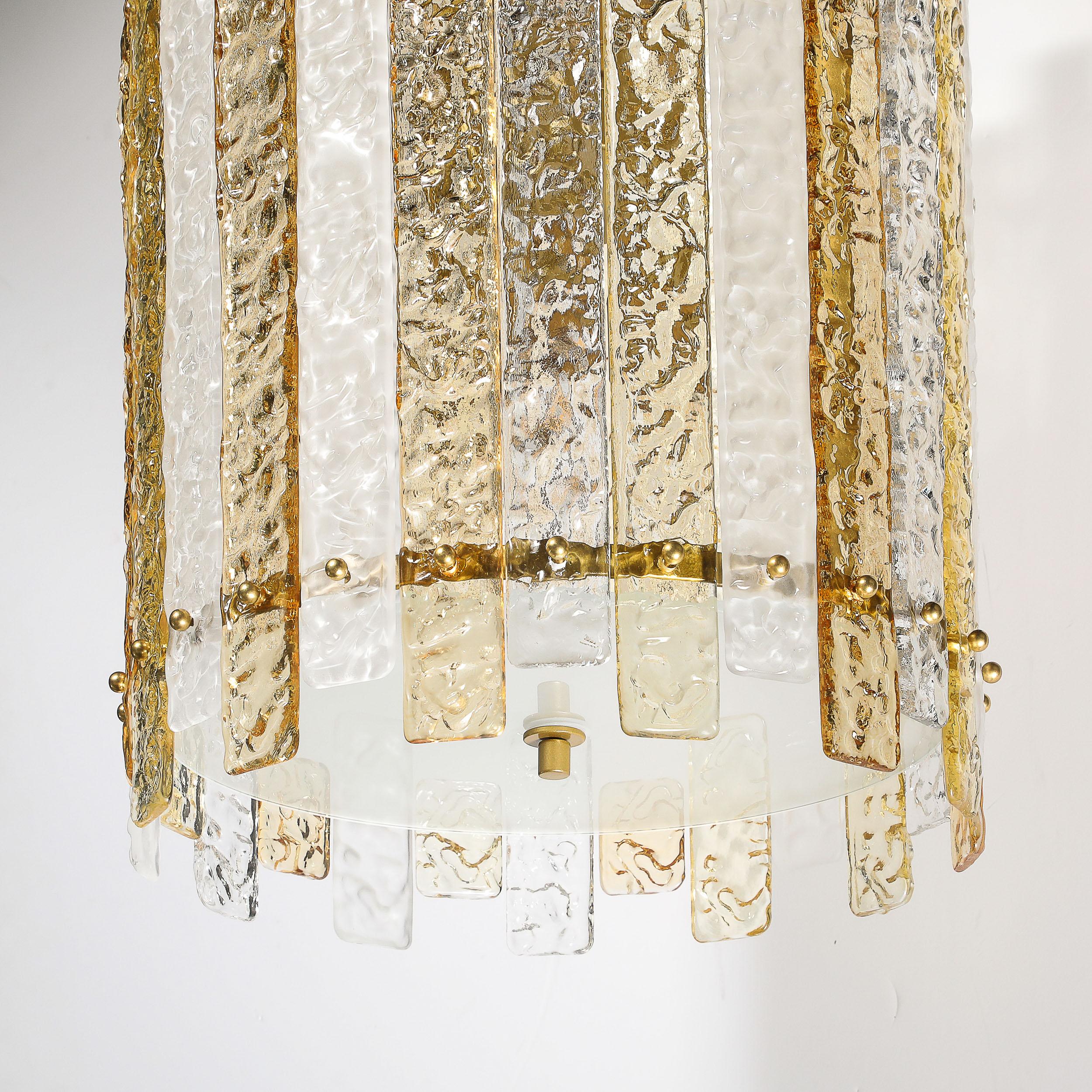 Lustre cylindrique moderne à panneaux en verre de Murano clair et ambre soufflé à la bouche en vente 4