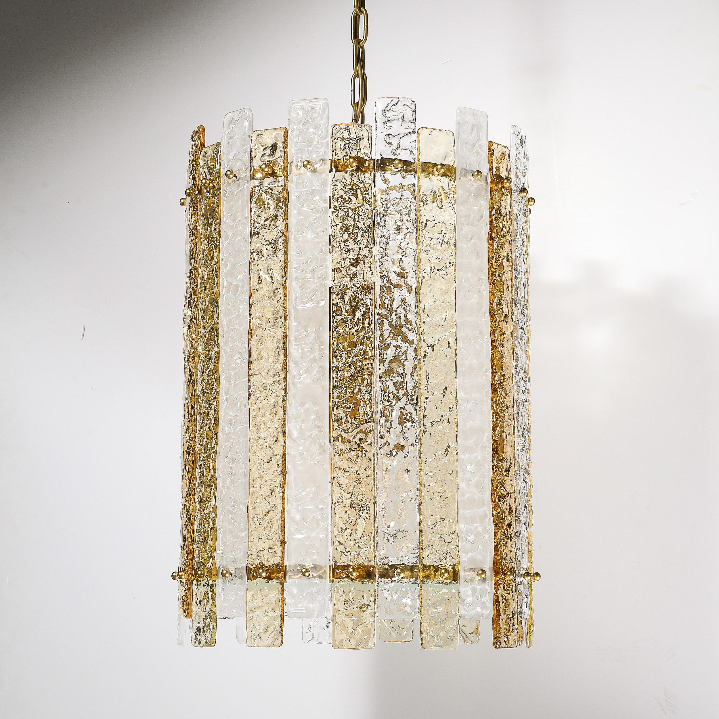 Lustre cylindrique moderne à panneaux en verre de Murano clair et ambre soufflé à la bouche en vente 5