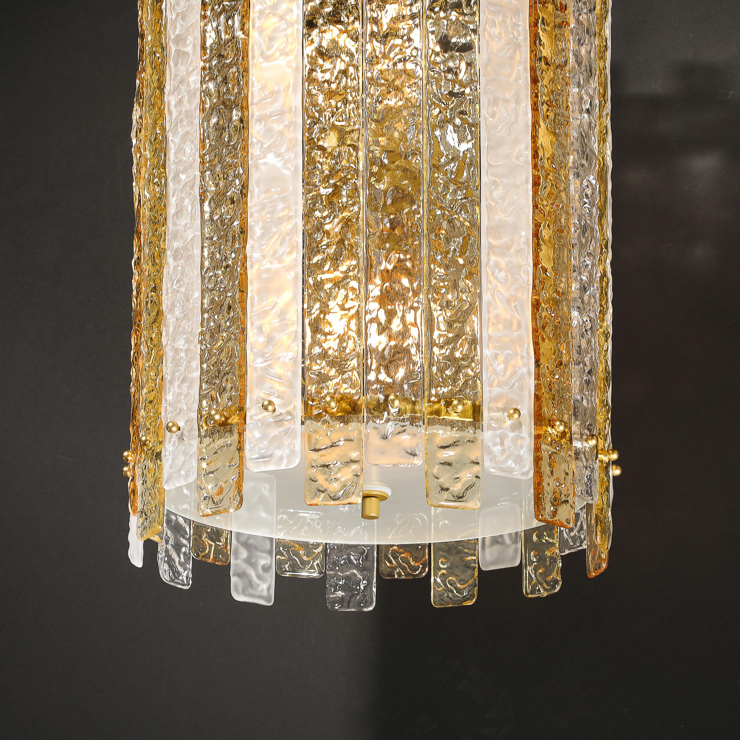 Lustre cylindrique moderne à panneaux en verre de Murano clair et ambre soufflé à la bouche en vente 7