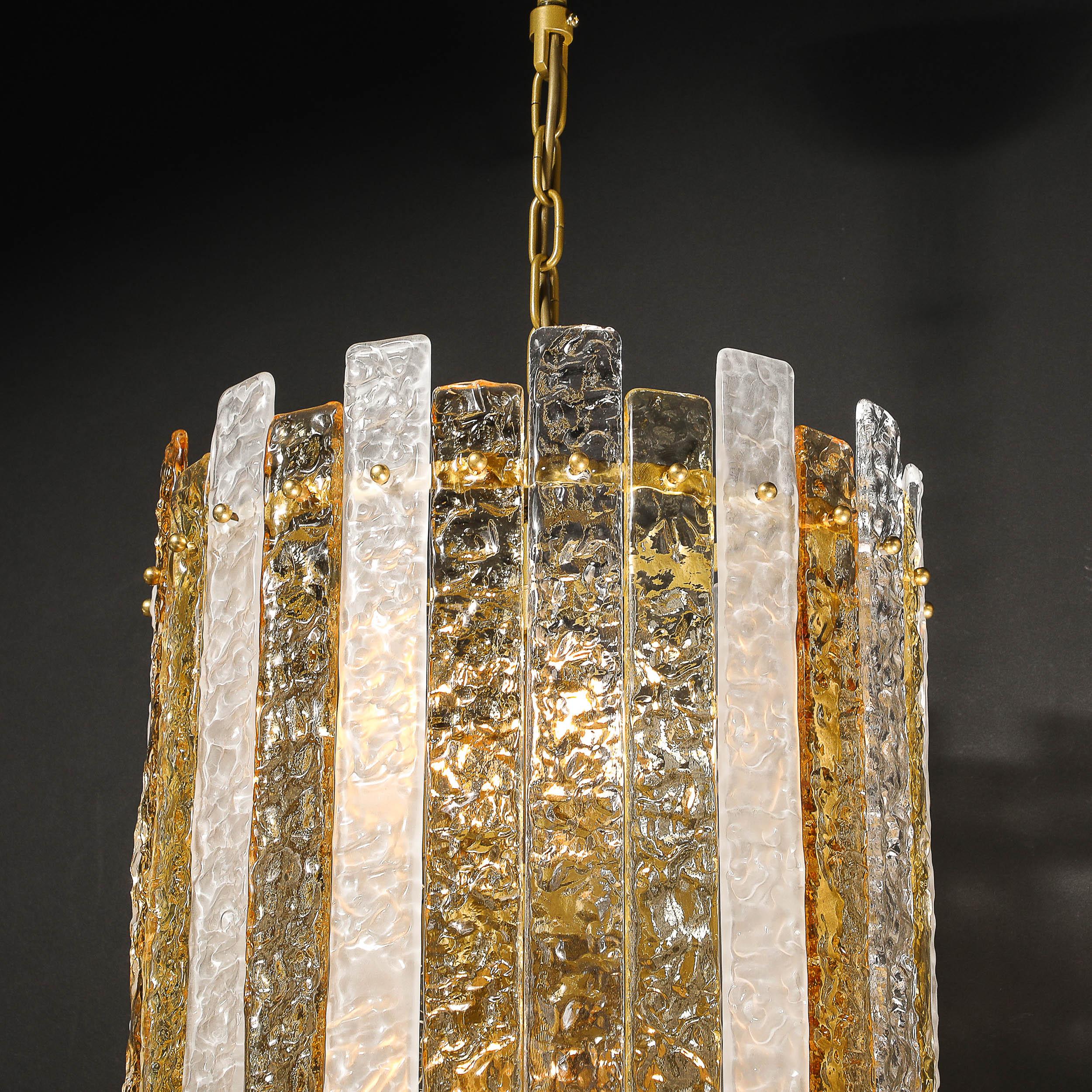 Lustre cylindrique moderne à panneaux en verre de Murano clair et ambre soufflé à la bouche en vente 8