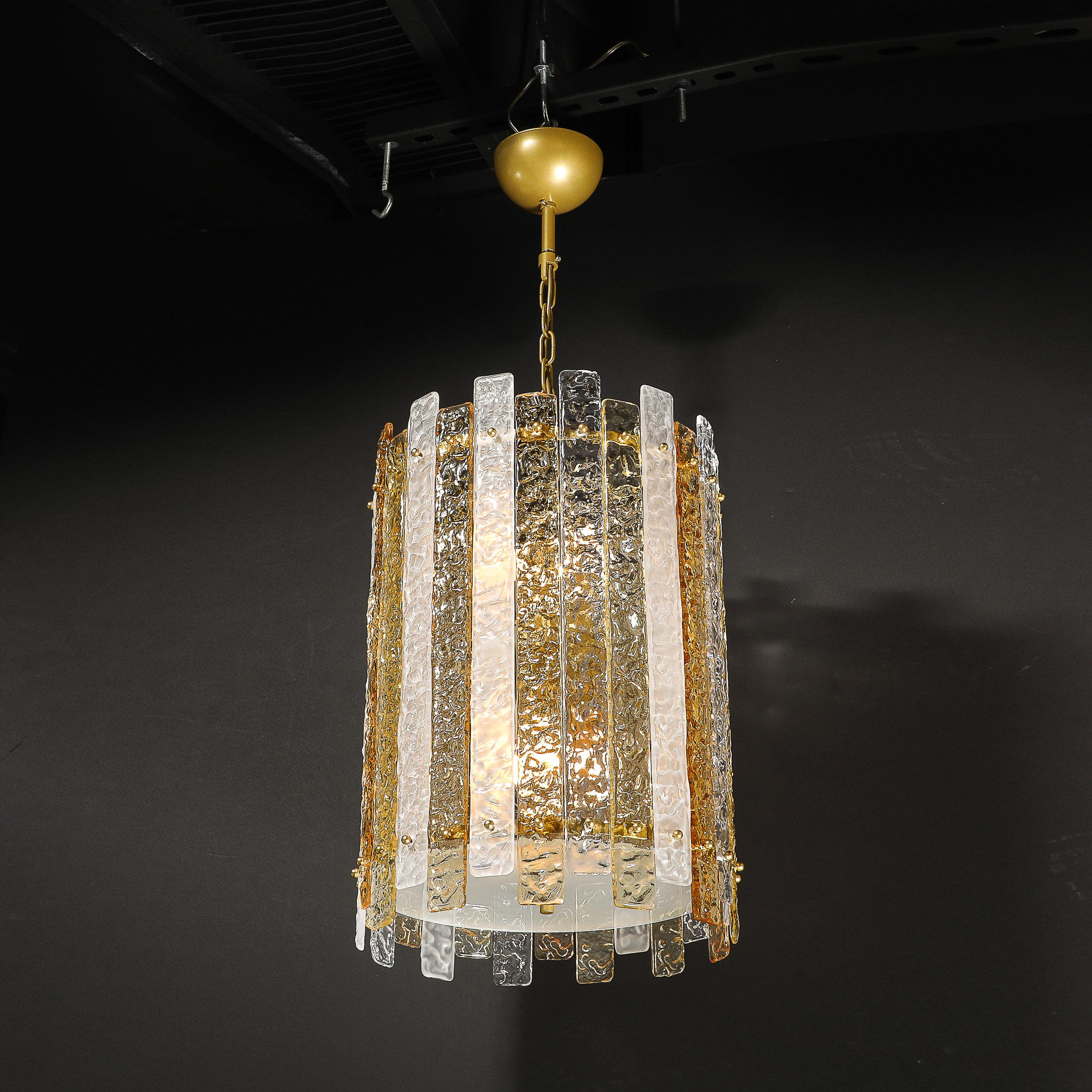 Lustre cylindrique moderne à panneaux en verre de Murano clair et ambre soufflé à la bouche en vente 9