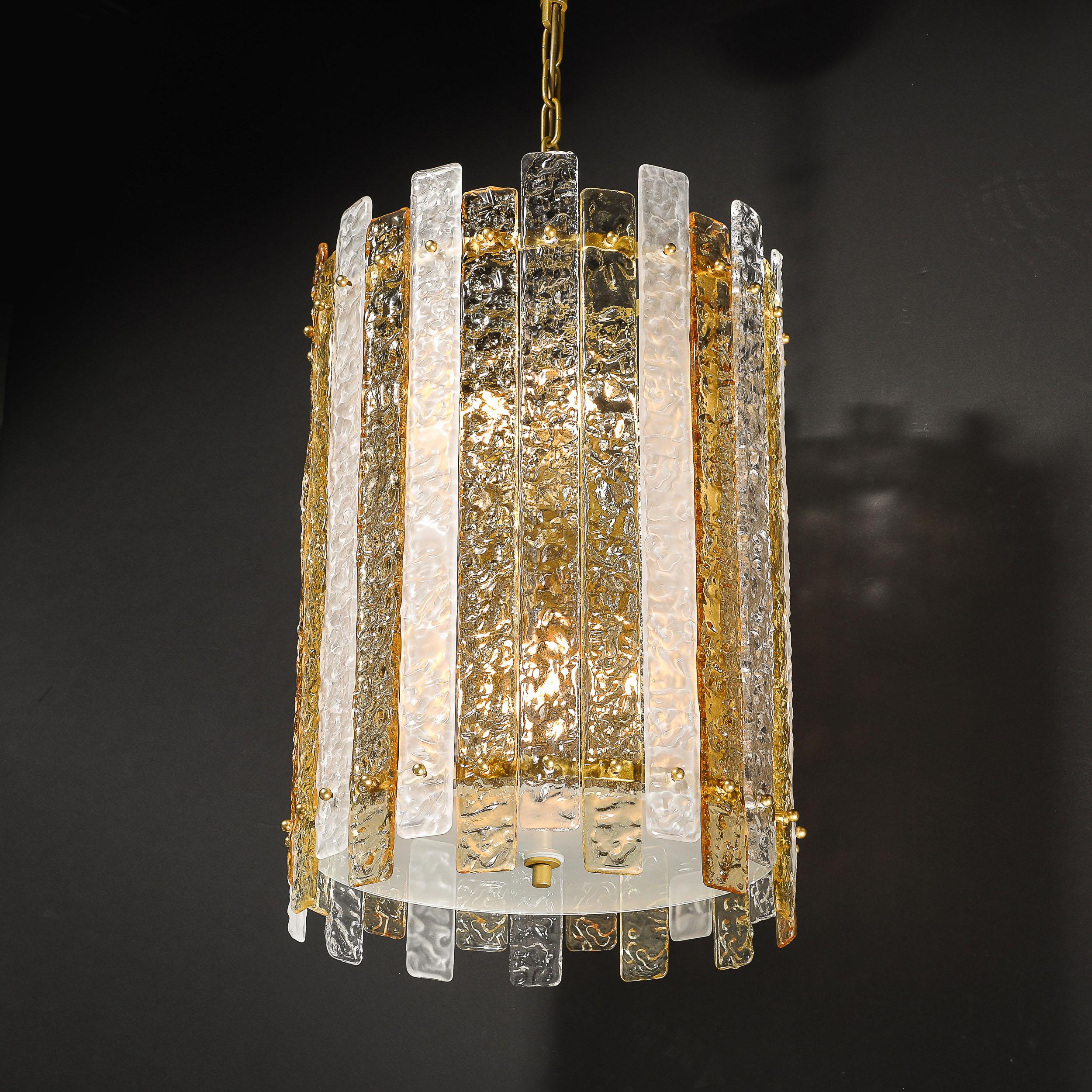 Lustre cylindrique moderne à panneaux en verre de Murano clair et ambre soufflé à la bouche en vente 10