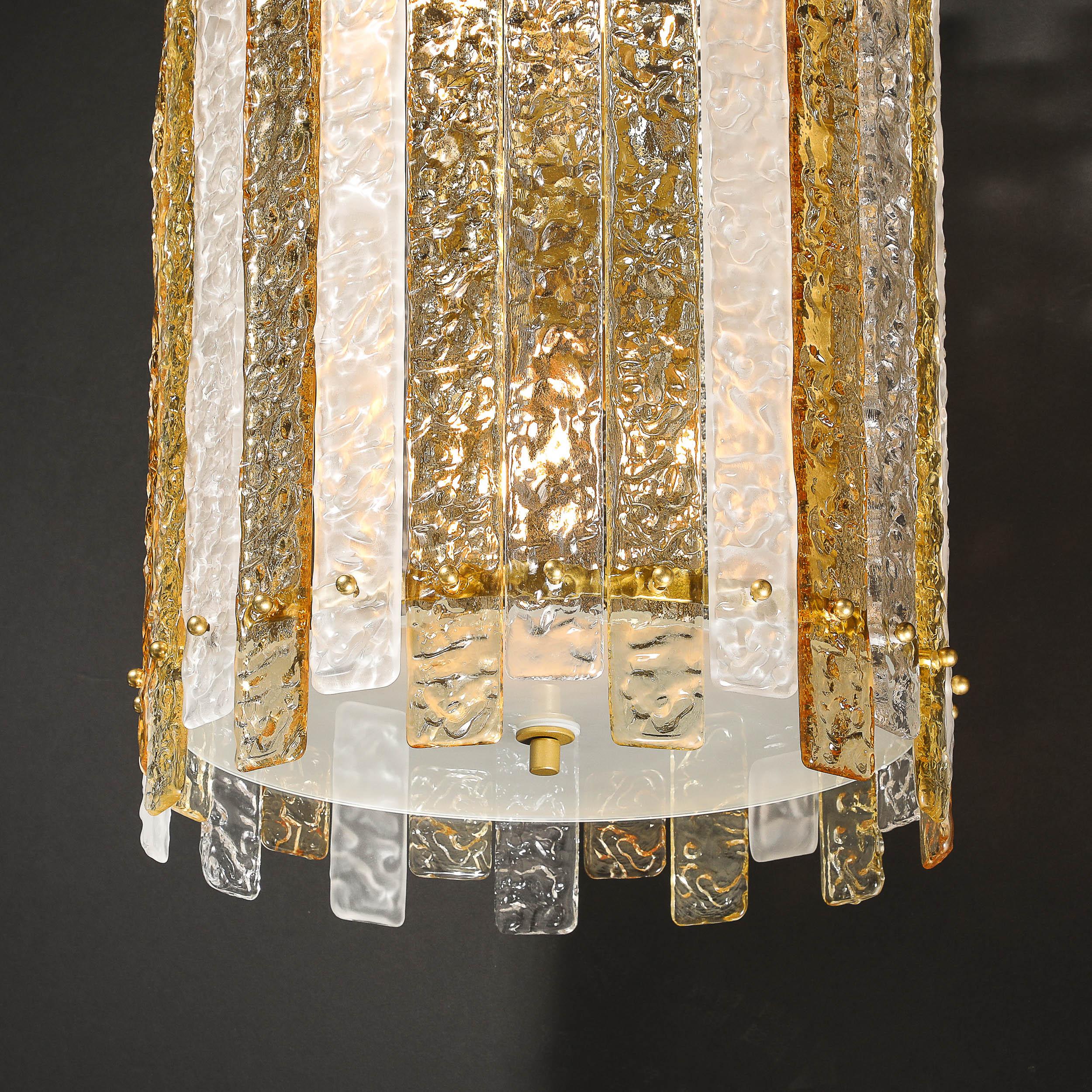 Lustre cylindrique moderne à panneaux en verre de Murano clair et ambre soufflé à la bouche en vente 11