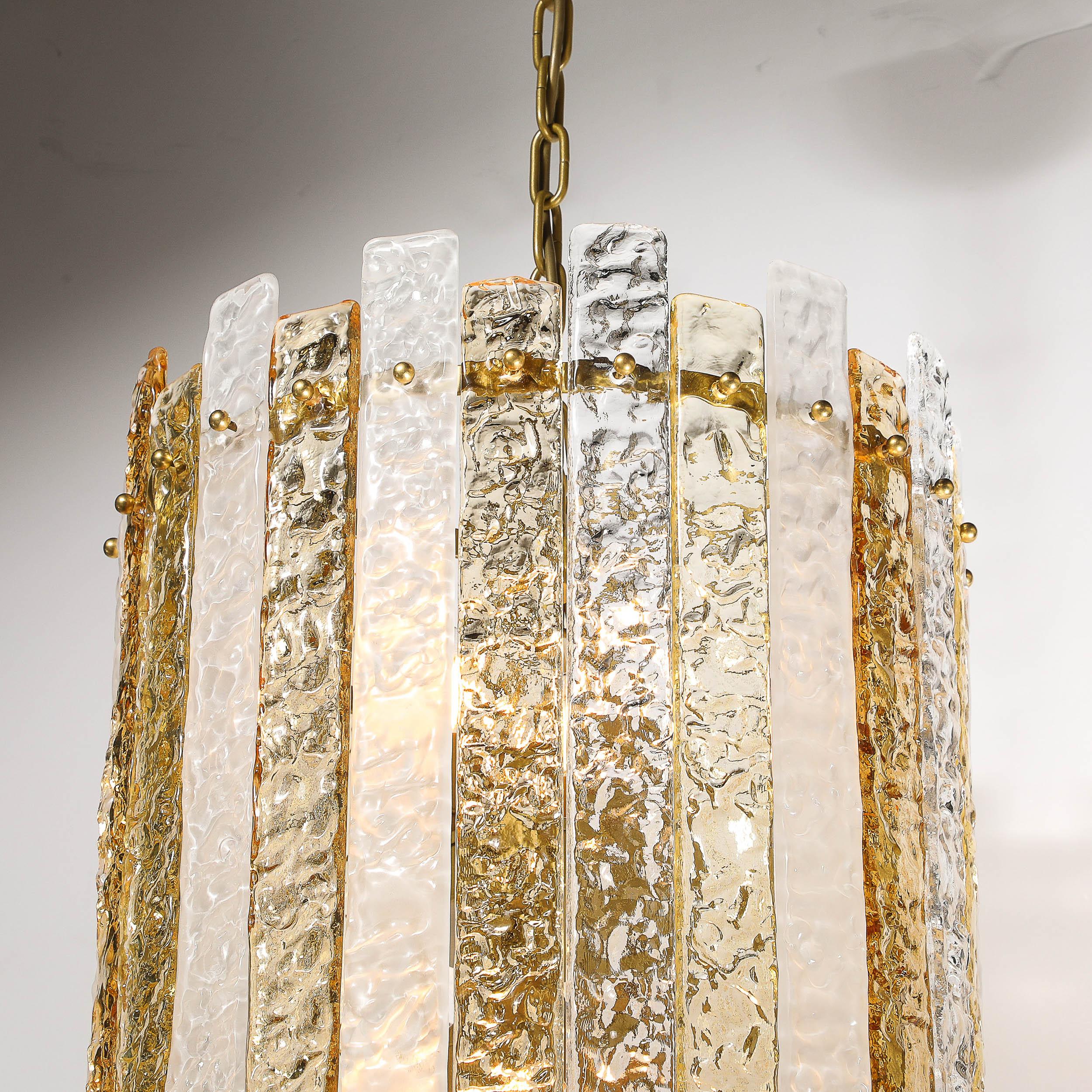 XXIe siècle et contemporain Lustre cylindrique moderne à panneaux en verre de Murano clair et ambre soufflé à la bouche en vente