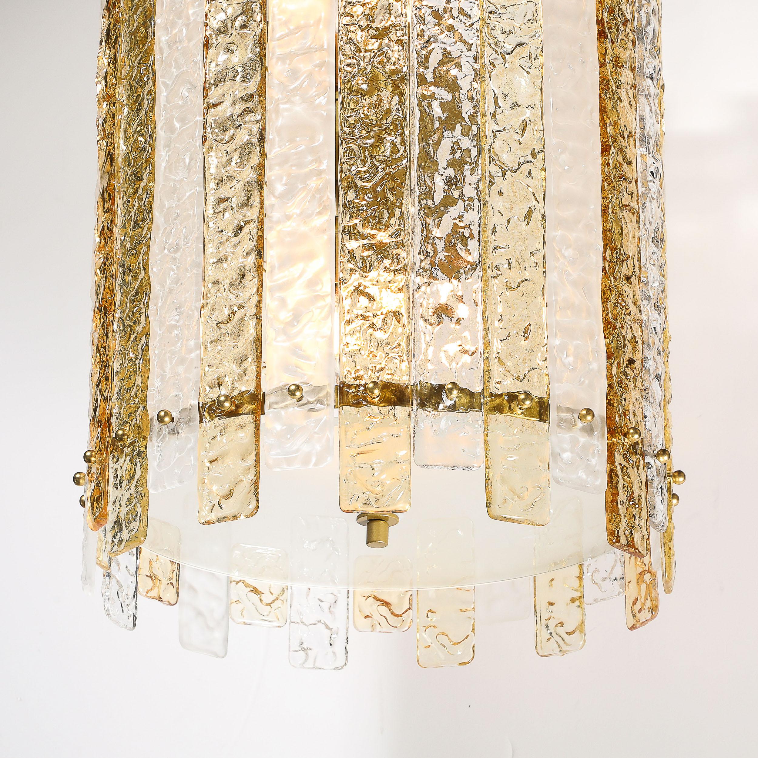 Lustre cylindrique moderne à panneaux en verre de Murano clair et ambre soufflé à la bouche en vente 1