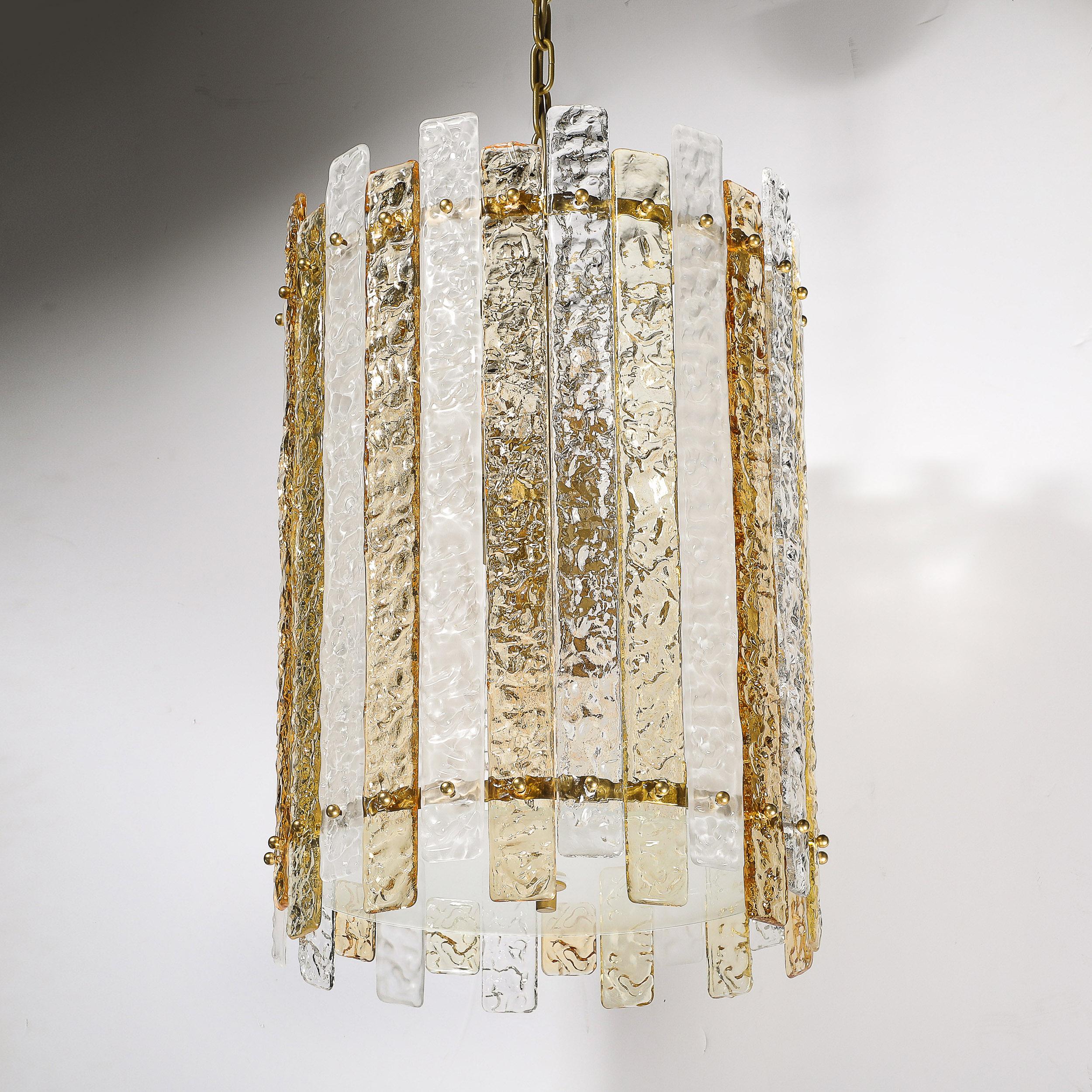 Lustre cylindrique moderne à panneaux en verre de Murano clair et ambre soufflé à la bouche en vente 2