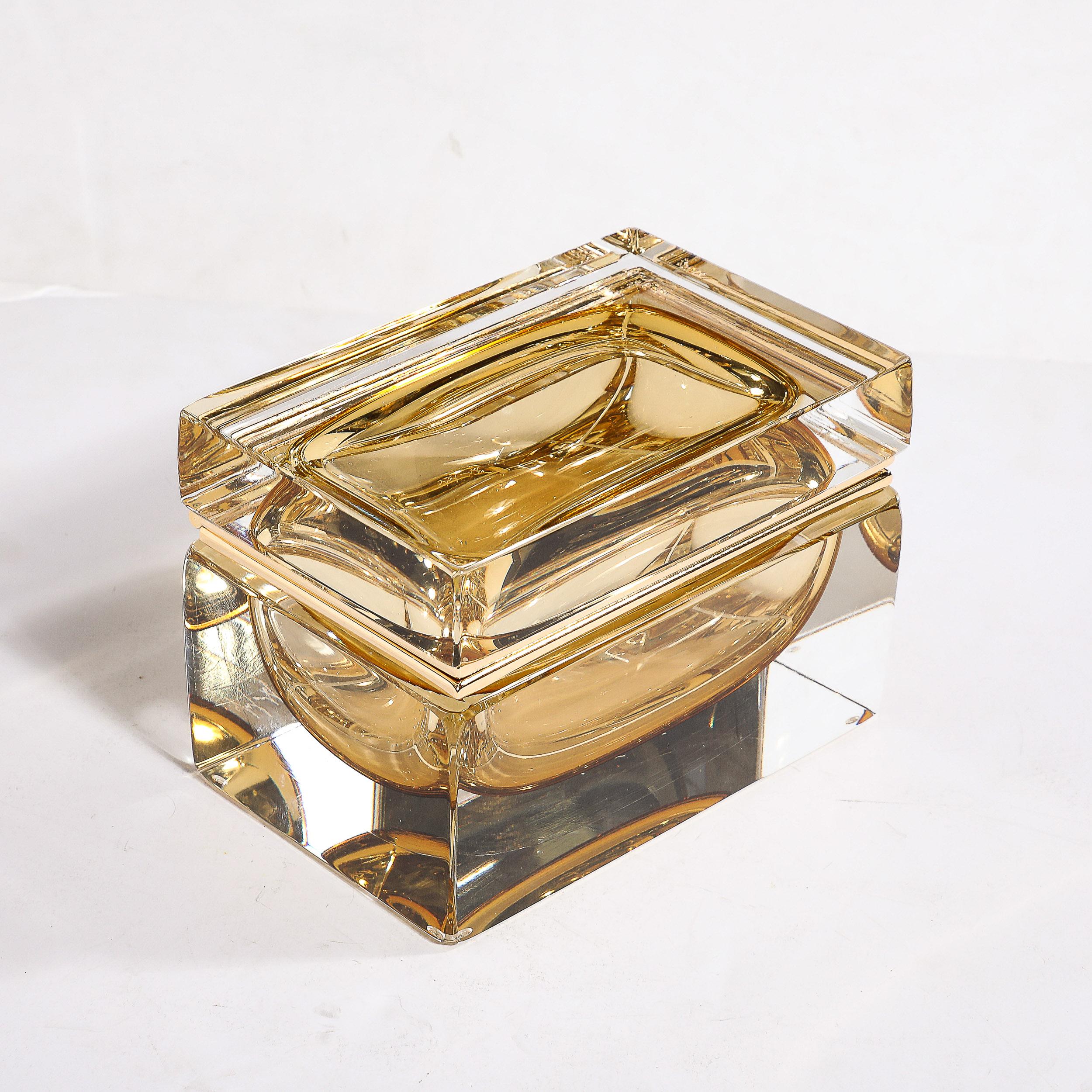 Modernist Hand-Blown Amber Murano Glass Box with Brass Fittings For Sale 3