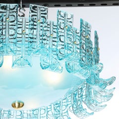 Modernist Hand-Blown Aquamarine Murano Glass Chandelier with Frosted Diffuser
