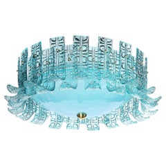 Modernist Hand-Blown Aquamarine Murano Glass Chandelier with Frosted Diffuser
