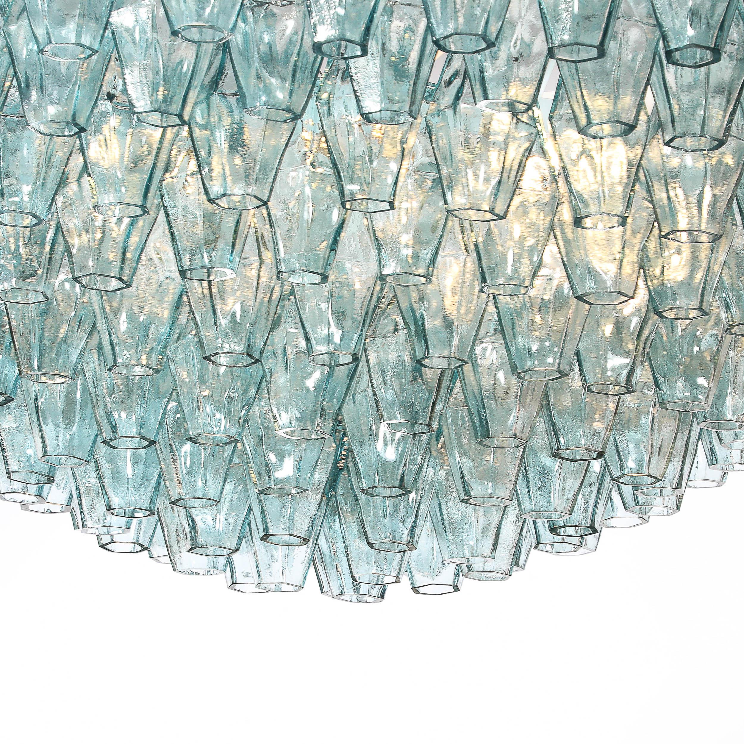 Lustre polyédrique moderne en verre de Murano soufflé à la bouche, aigue-marine en vente 3
