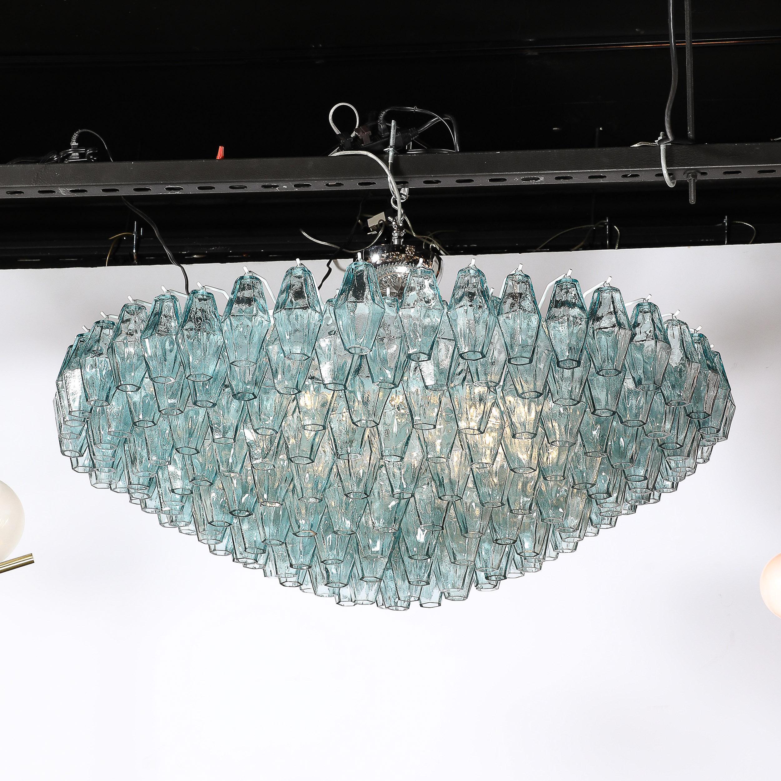 Lustre polyédrique moderne en verre de Murano soufflé à la bouche, aigue-marine en vente 4