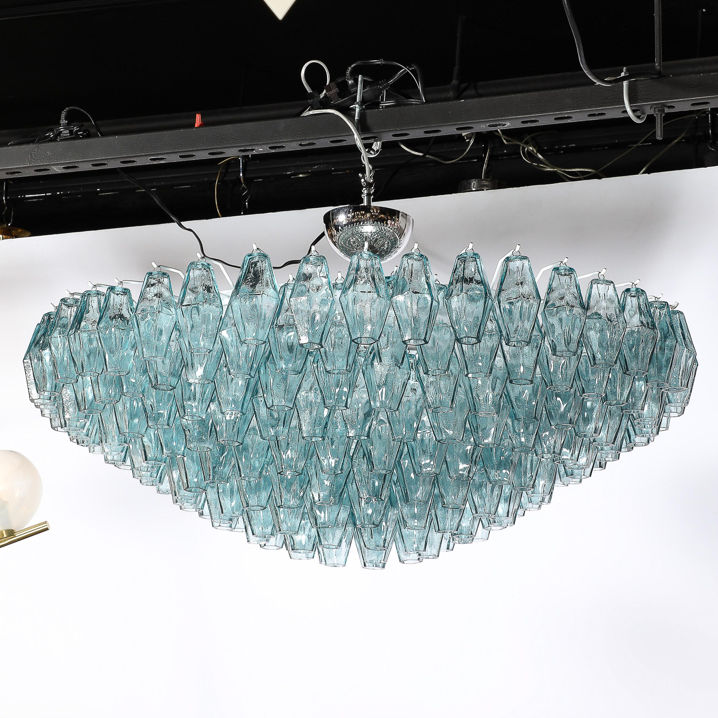 Lustre polyédrique moderne en verre de Murano soufflé à la bouche, aigue-marine en vente 8
