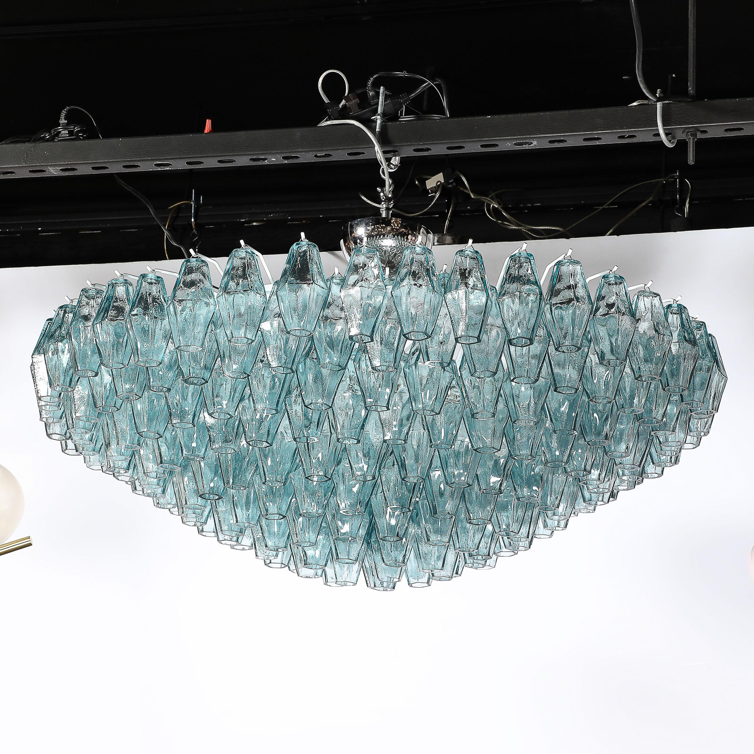 Lustre polyédrique moderne en verre de Murano soufflé à la bouche, aigue-marine en vente 9