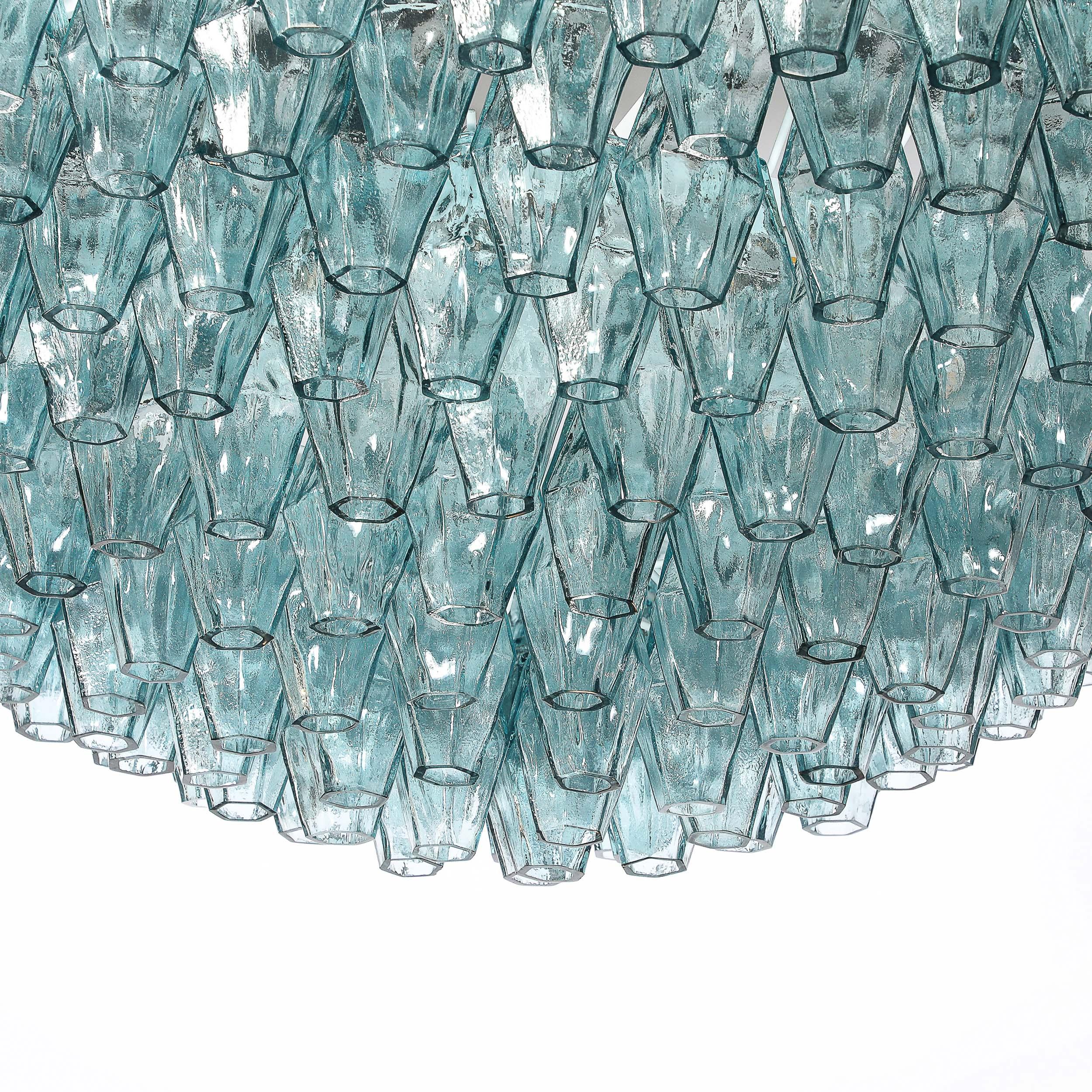 Lustre polyédrique moderne en verre de Murano soufflé à la bouche, aigue-marine en vente 12