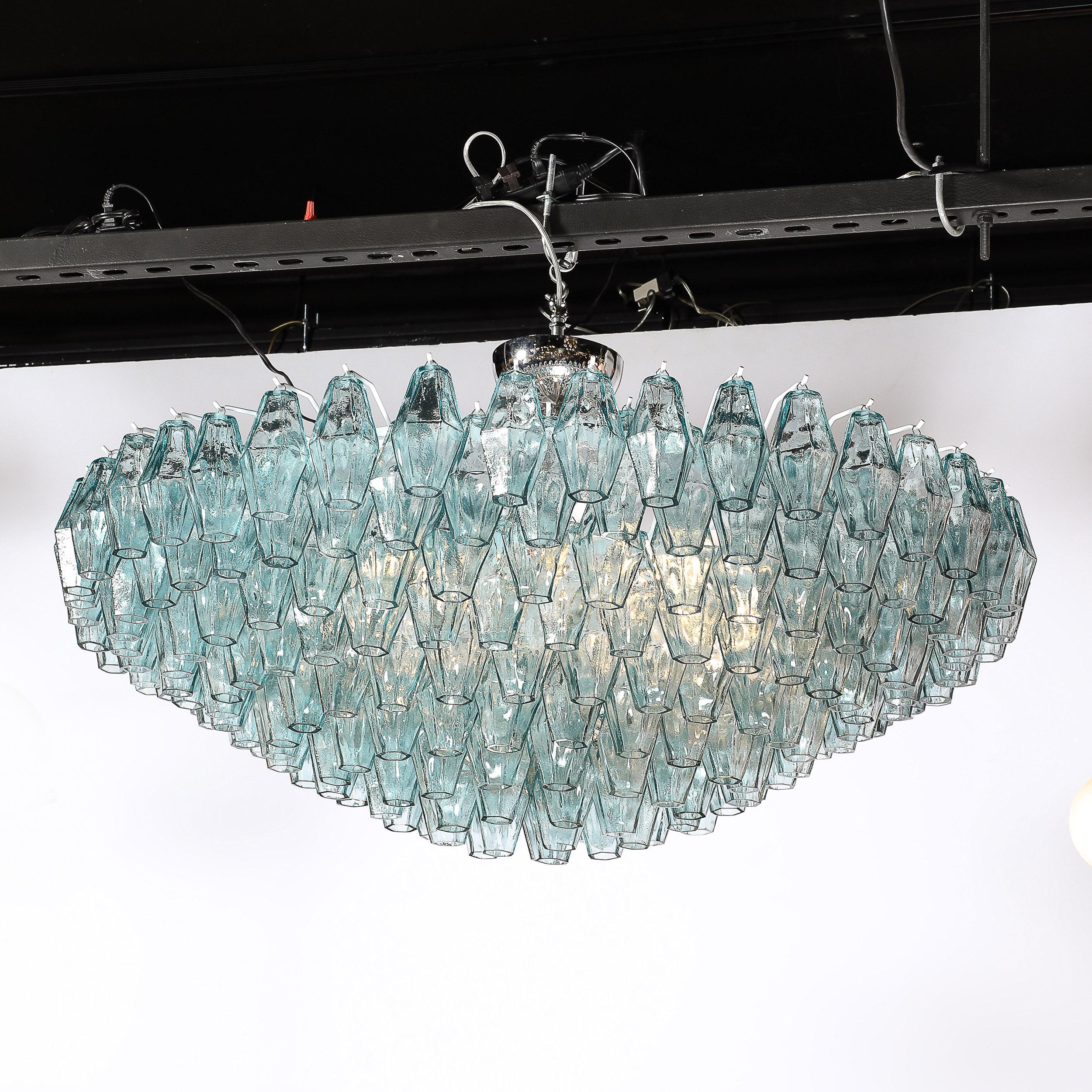 XXIe siècle et contemporain Lustre polyédrique moderne en verre de Murano soufflé à la bouche, aigue-marine en vente
