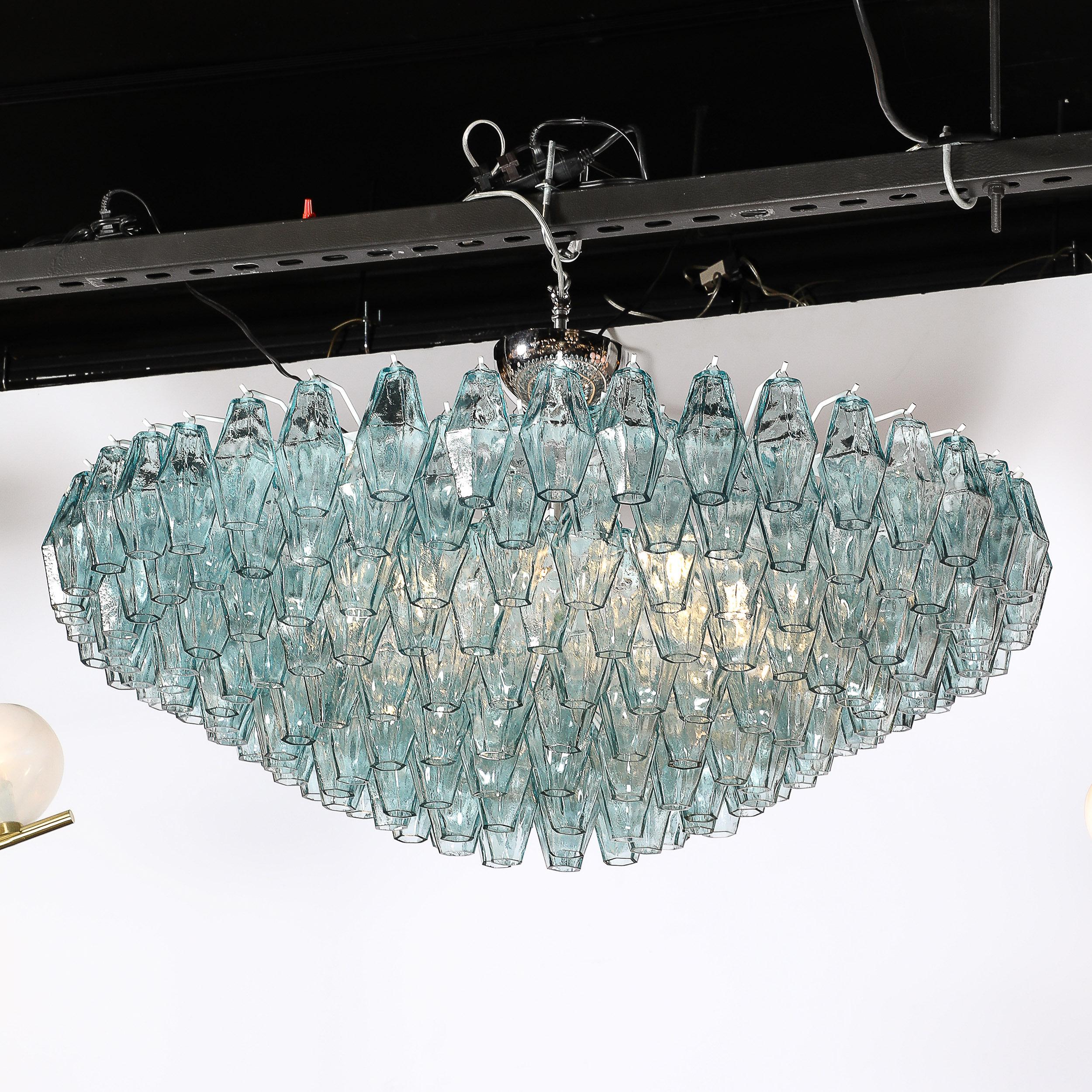 Lustre polyédrique moderne en verre de Murano soufflé à la bouche, aigue-marine en vente 1