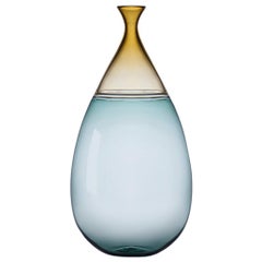 Modernist Hand Blown Art Glass Vessel in Straw and Tourmaline by Vetro Vero