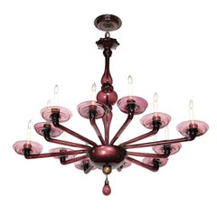 Modernistischer, mundgeblasener Kronleuchter aus klassischem Amethyst-Murano-Glas von Lorin Marsh
