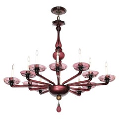 Modernistischer, mundgeblasener Kronleuchter aus klassischem Amethyst-Murano-Glas von Lorin Marsh
