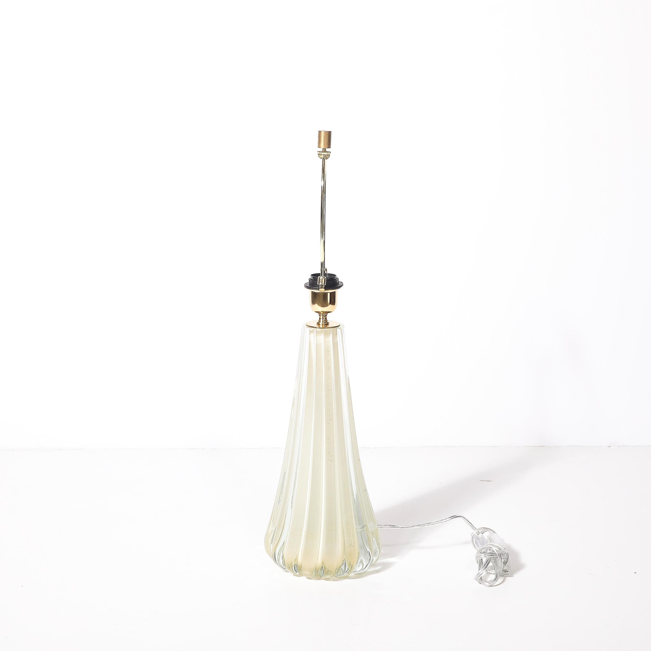 Modernist Hand-Blown Fluted Oyster Murano Glass & Brass Table Lamps For Sale 5