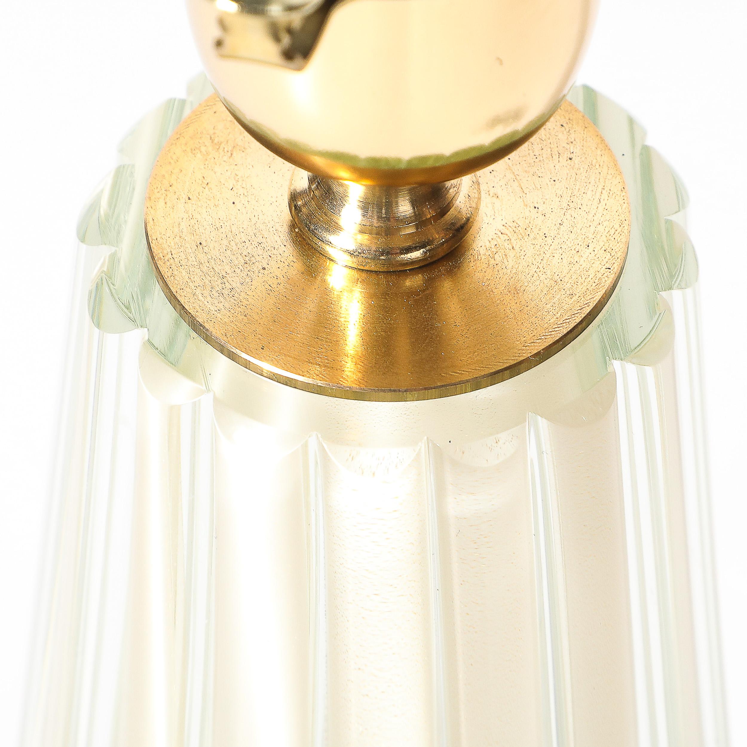 Modernist Hand-Blown Fluted Oyster Murano Glass & Brass Table Lamps For Sale 6