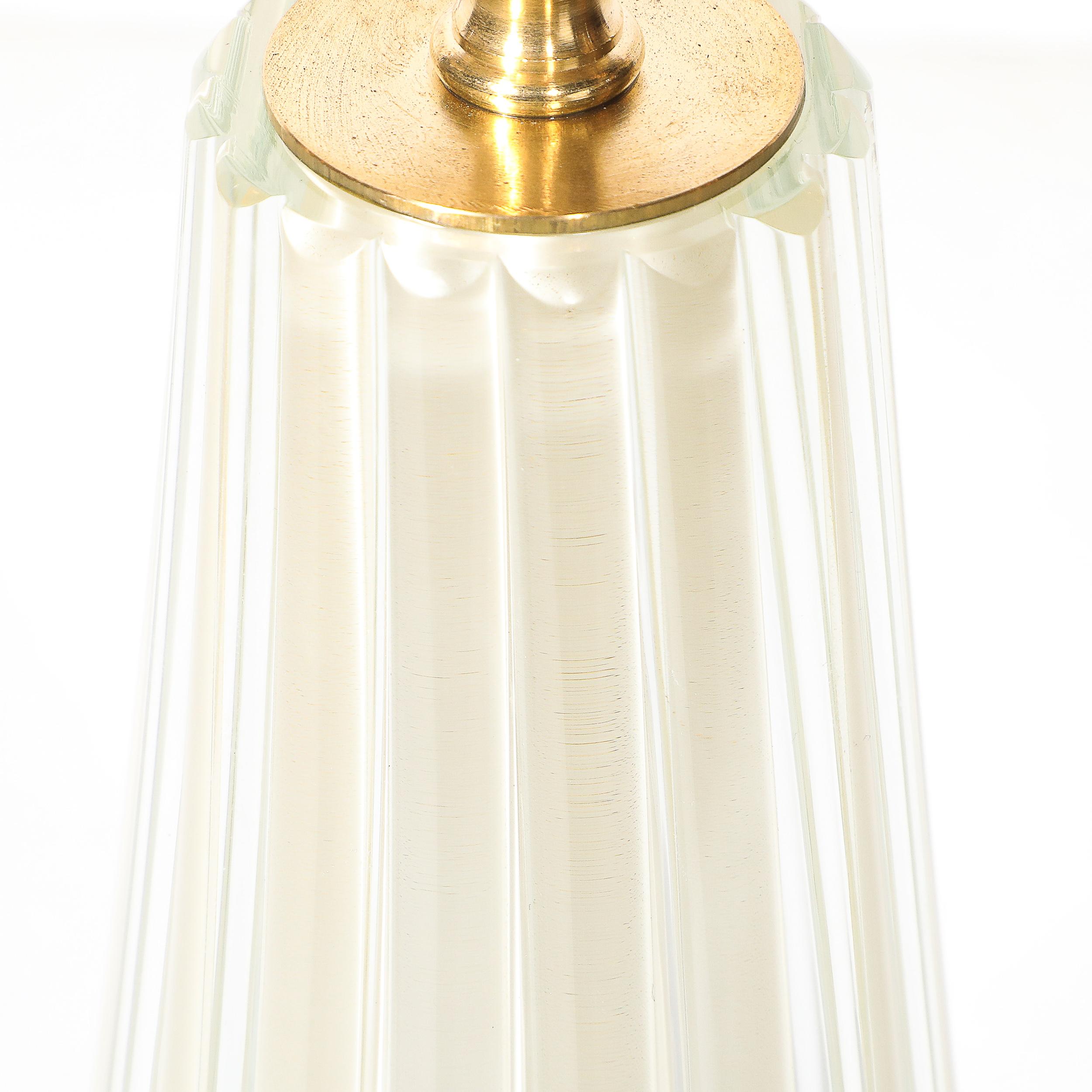 Modernist Hand-Blown Fluted Oyster Murano Glass & Brass Table Lamps For Sale 10