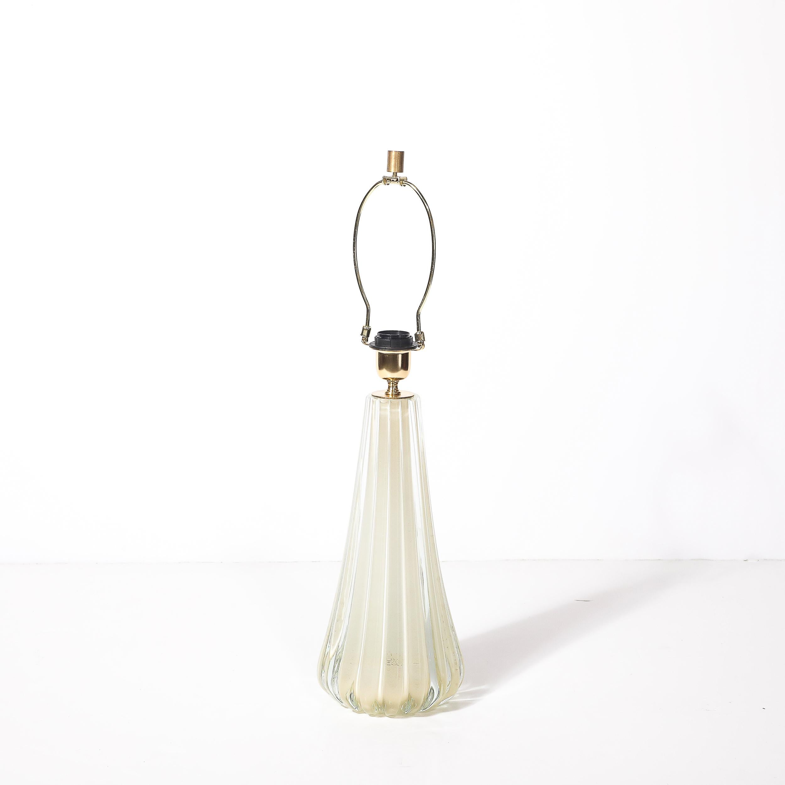 Modernist Hand-Blown Fluted Oyster Murano Glass & Brass Table Lamps For Sale 3