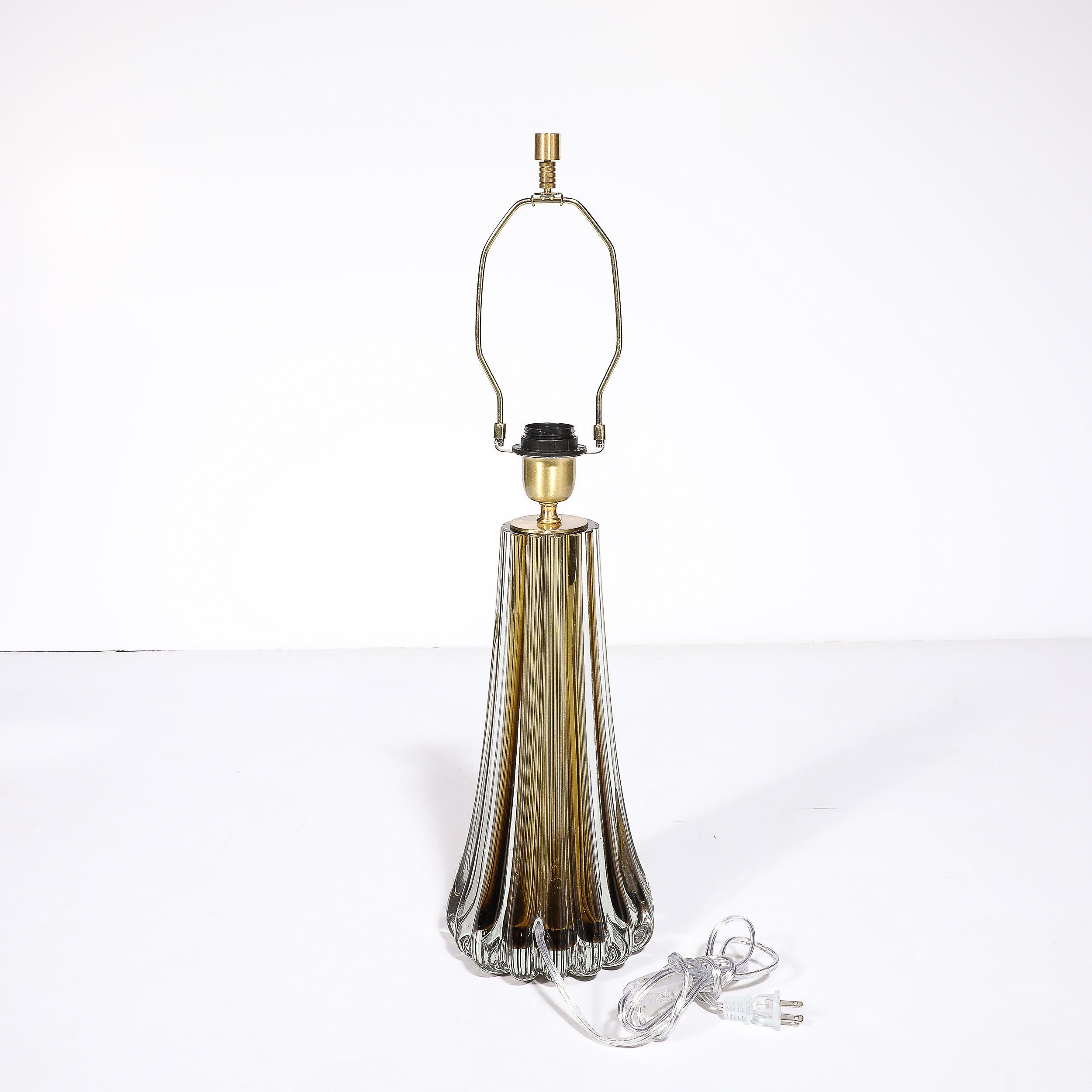 Modernist Hand-Blown Fluted Smoked Topaz Murano Glass & Brass Table Lamps For Sale 6