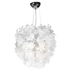 Modernist Hand-Blown Frosted & Clear Murano Glass Ethereal Bloom Bud Chandelier