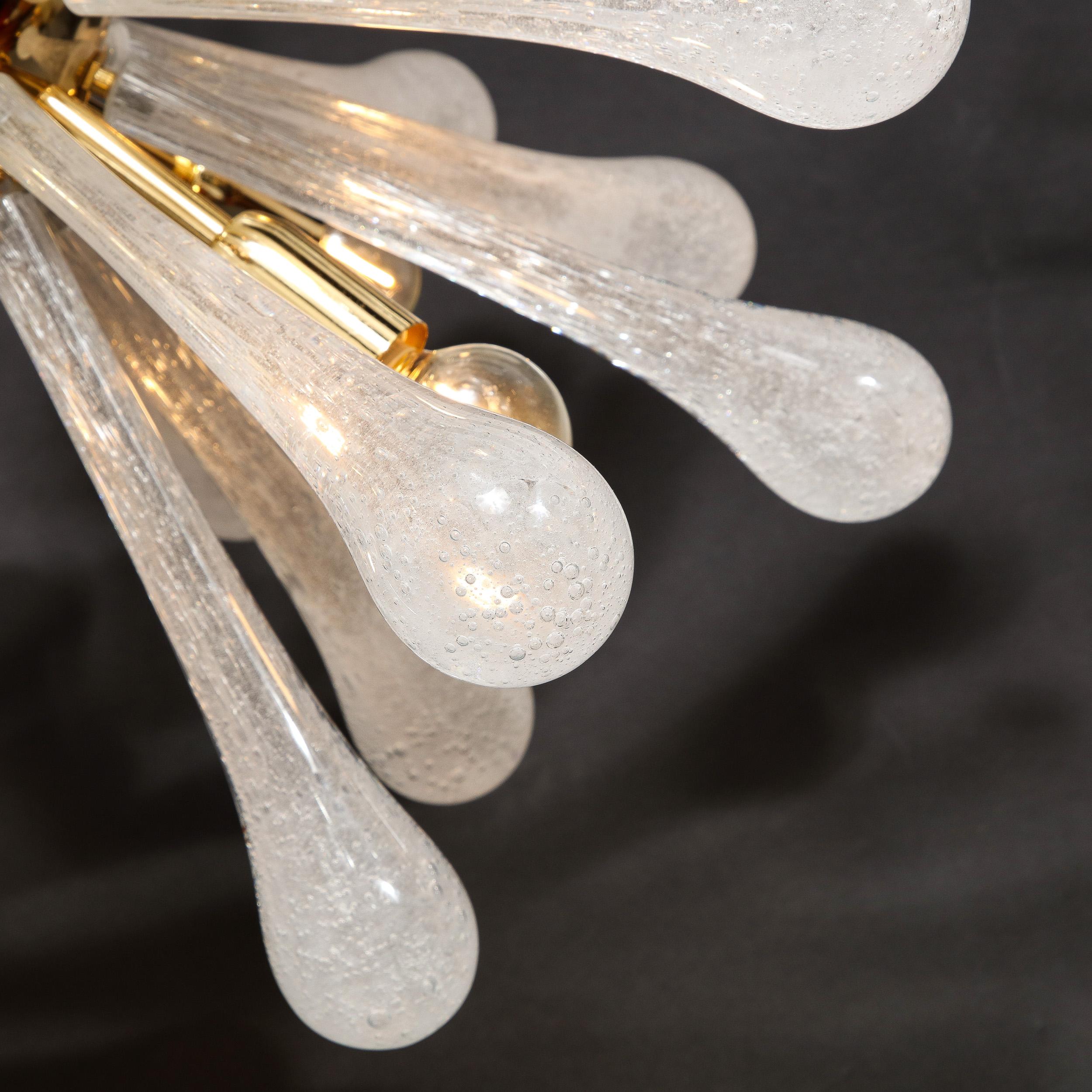 Modernist Hand Blown Frosted White Murano Glass & Brass Sputnik Chandelier For Sale 5
