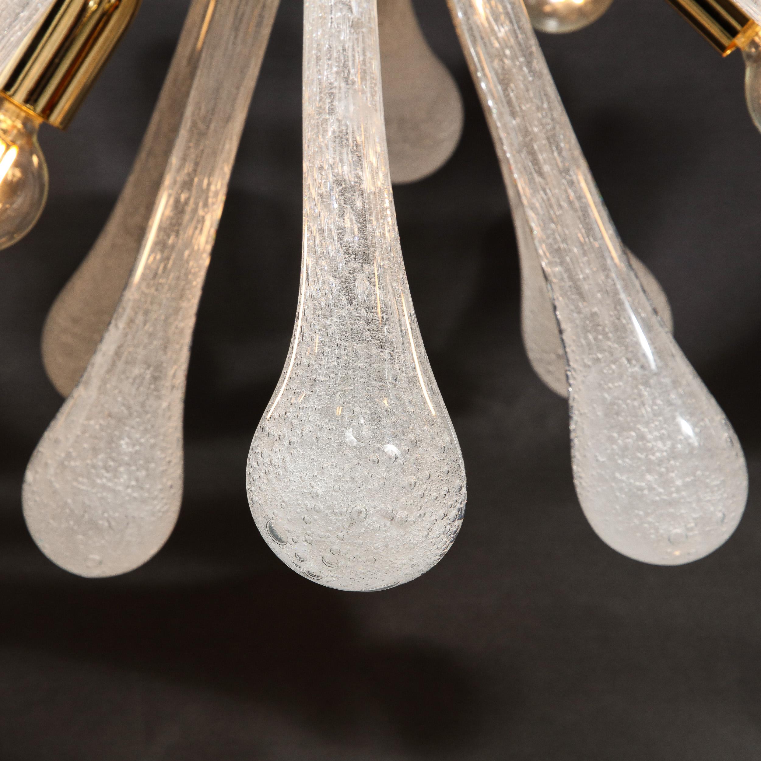Modernist Hand Blown Frosted White Murano Glass & Brass Sputnik Chandelier For Sale 6