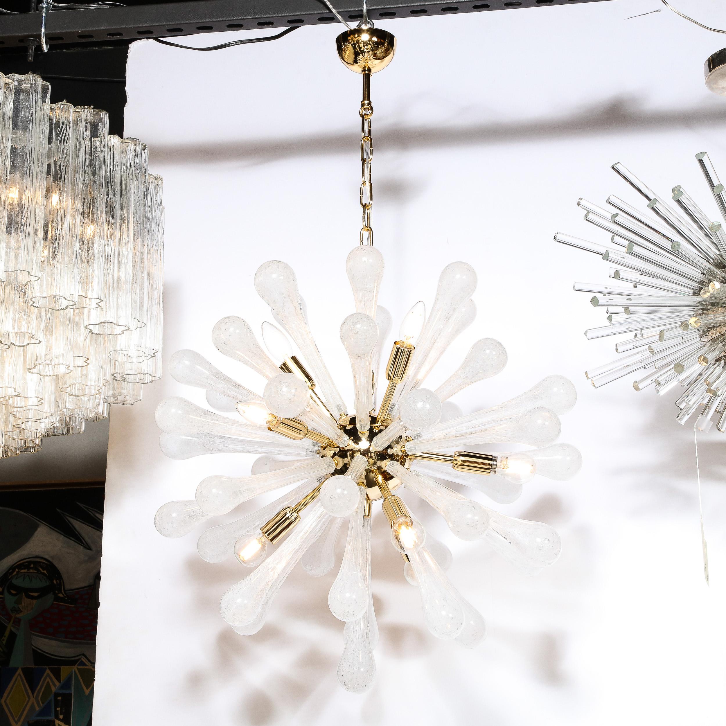 Modernist Hand Blown Frosted White Murano Glass & Brass Sputnik Chandelier For Sale 12