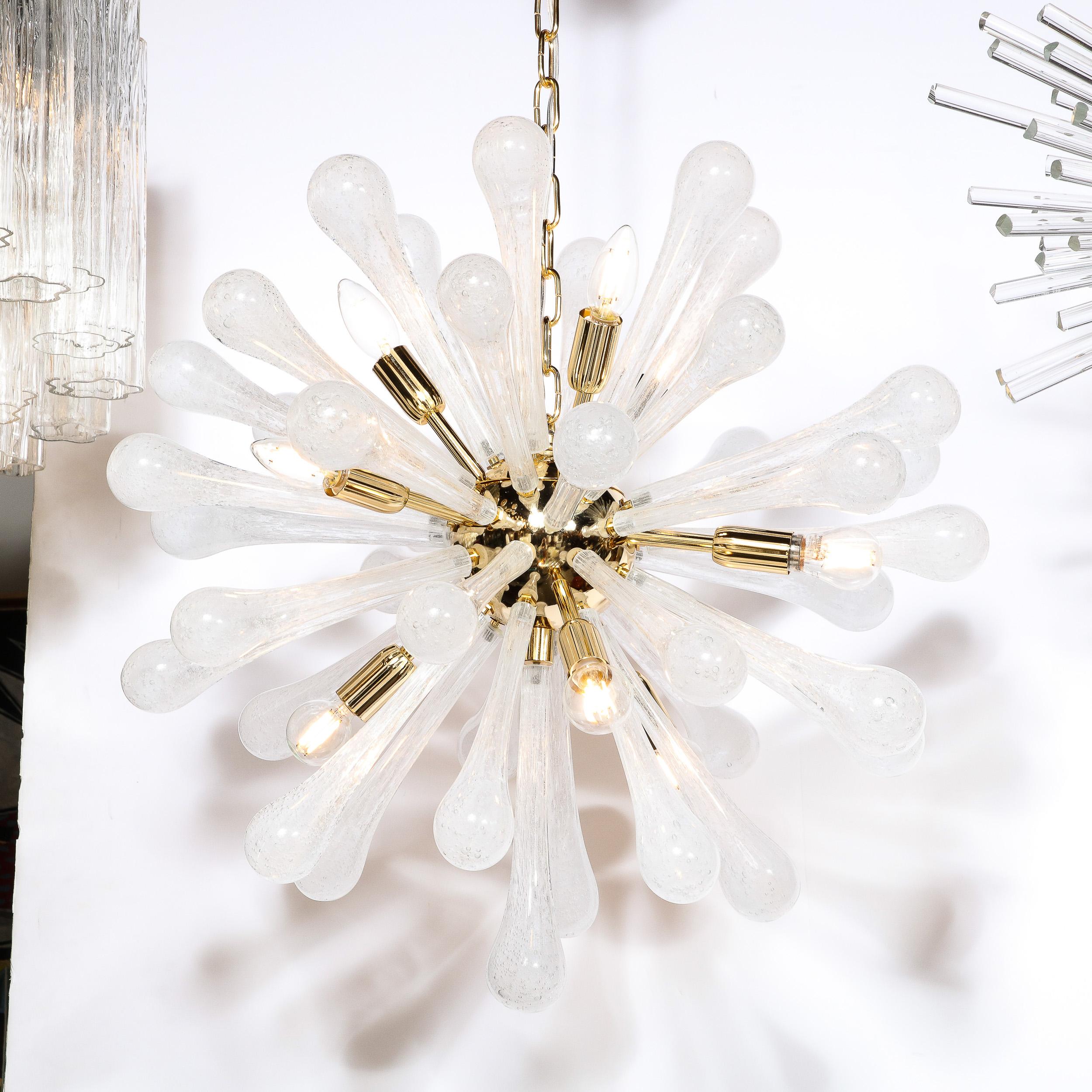 Modernist Hand Blown Frosted White Murano Glass & Brass Sputnik Chandelier For Sale 13