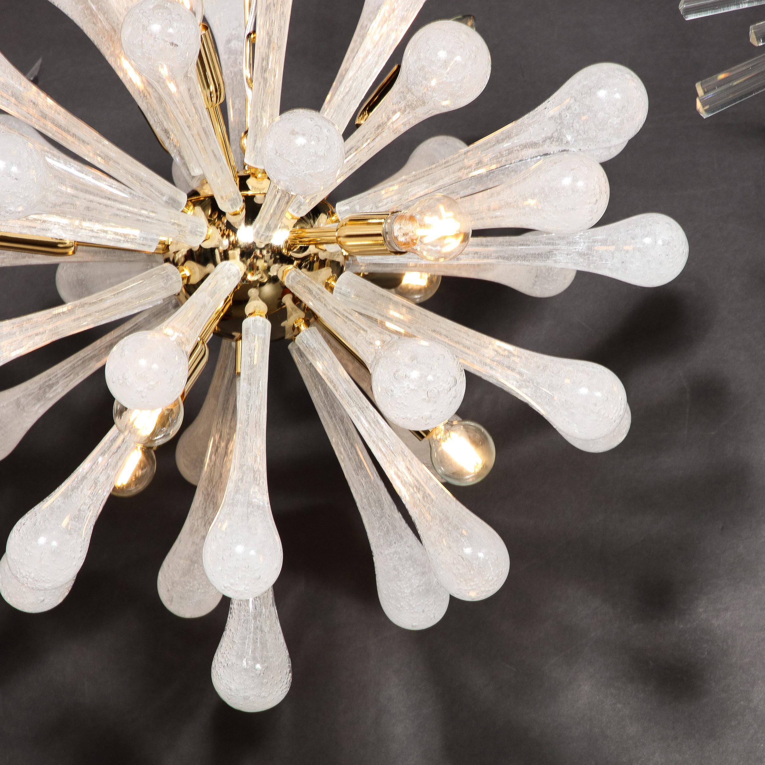 Modernist Hand Blown Frosted White Murano Glass & Brass Sputnik Chandelier For Sale 4