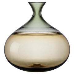Modernist Hand Blown Glass Art Vessel in Straw and Sage by Vetro Vero