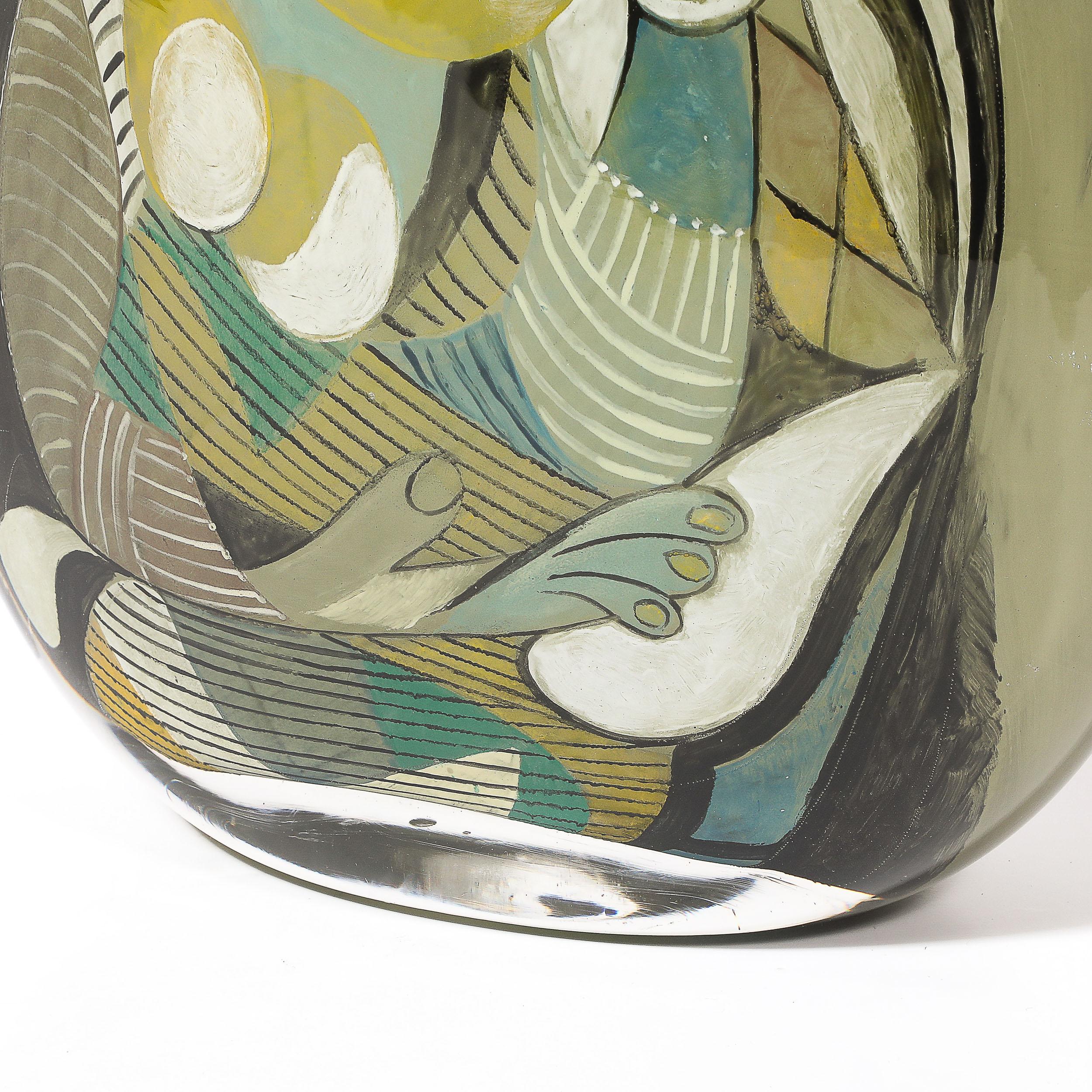 Vase moderniste en verre soufflé à la bouche avec motif Picasso signé Ada Loumani en vente 7