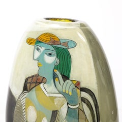 Modernistische mundgeblasene Glasvase mit Picasso-Motiv signiert Ada Loumani