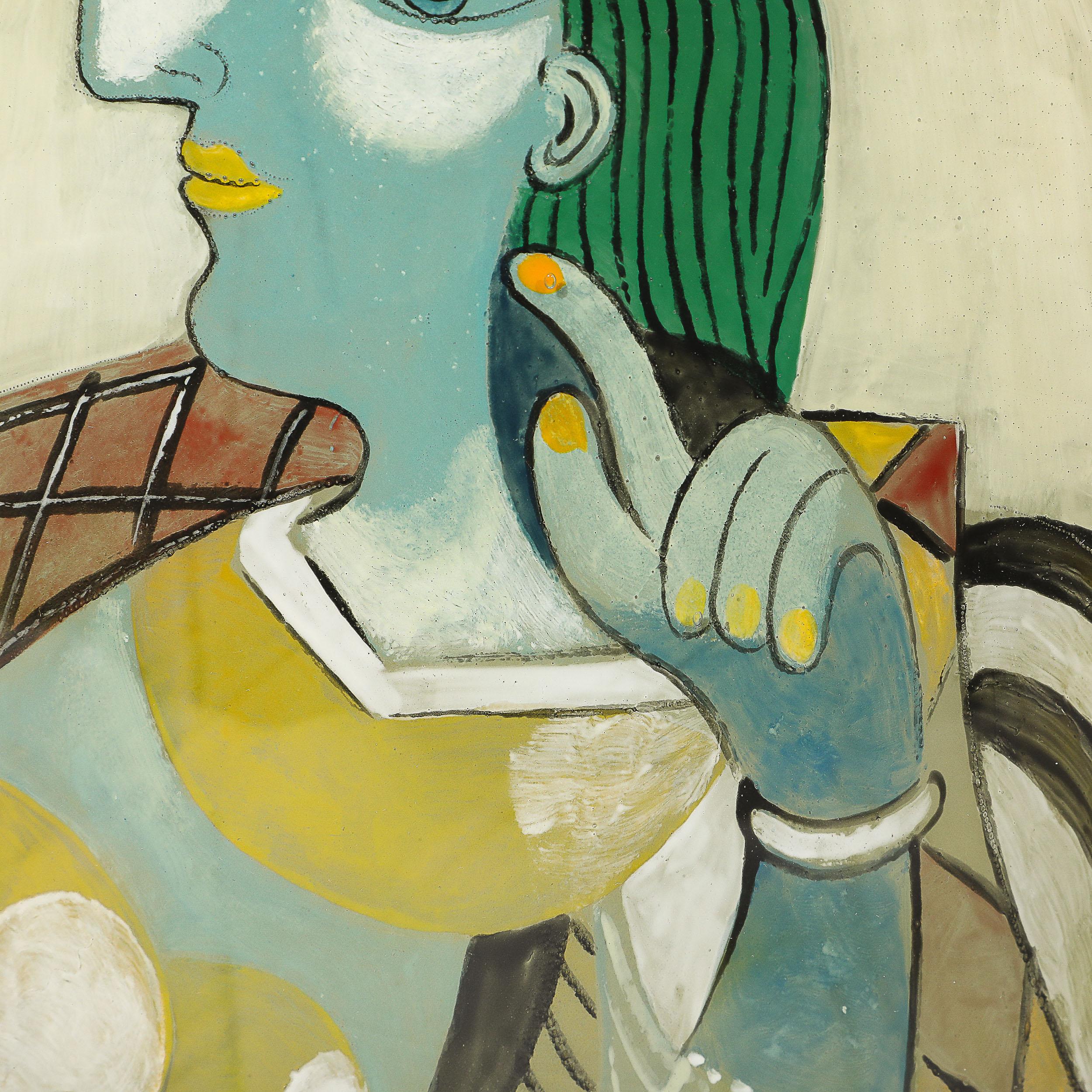 Vase moderniste en verre soufflé à la bouche avec motif Picasso signé Ada Loumani en vente 1