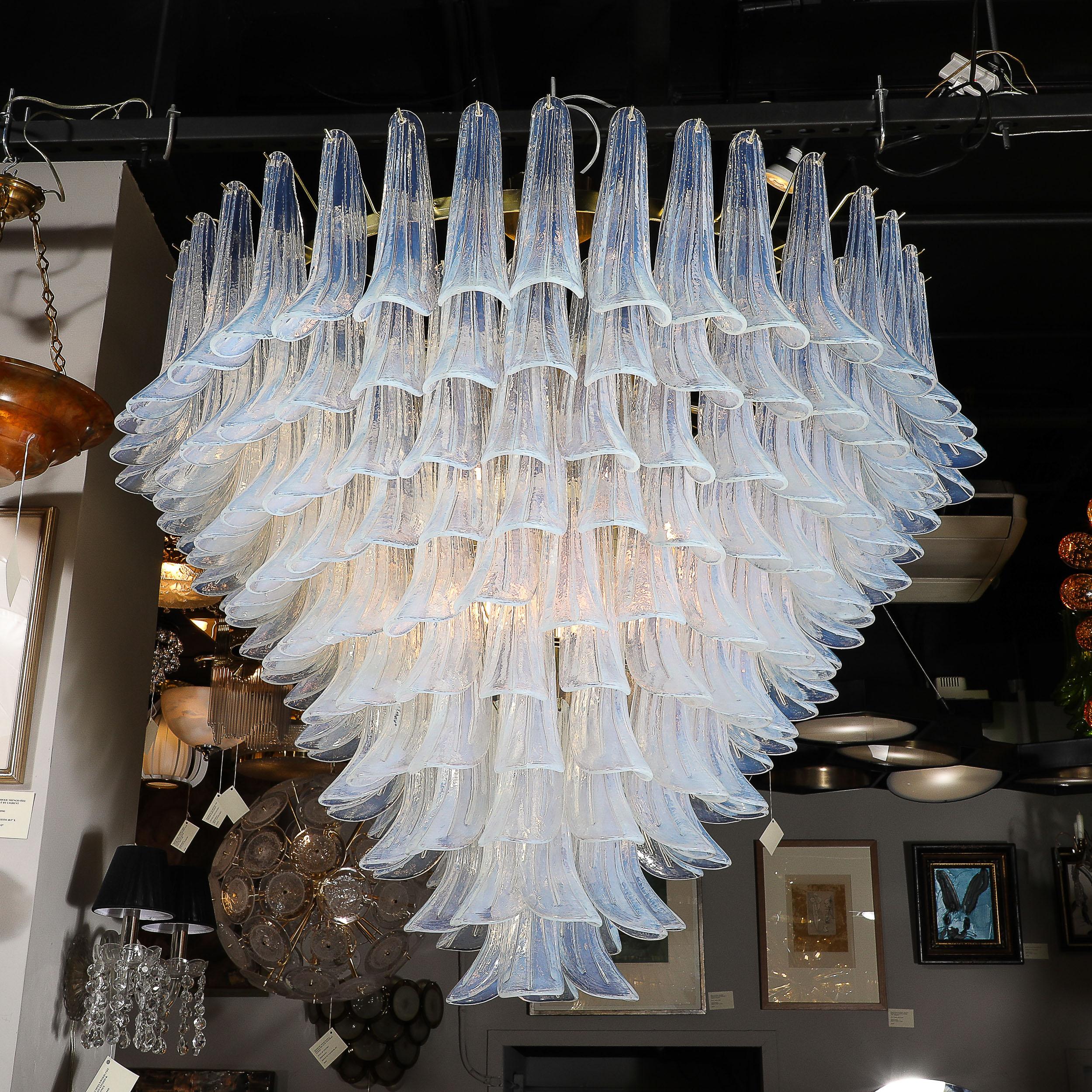 Modernist Hand-Blown Iridescent Murano Glass Feather Chandelier w/ Brass Fitting For Sale 5