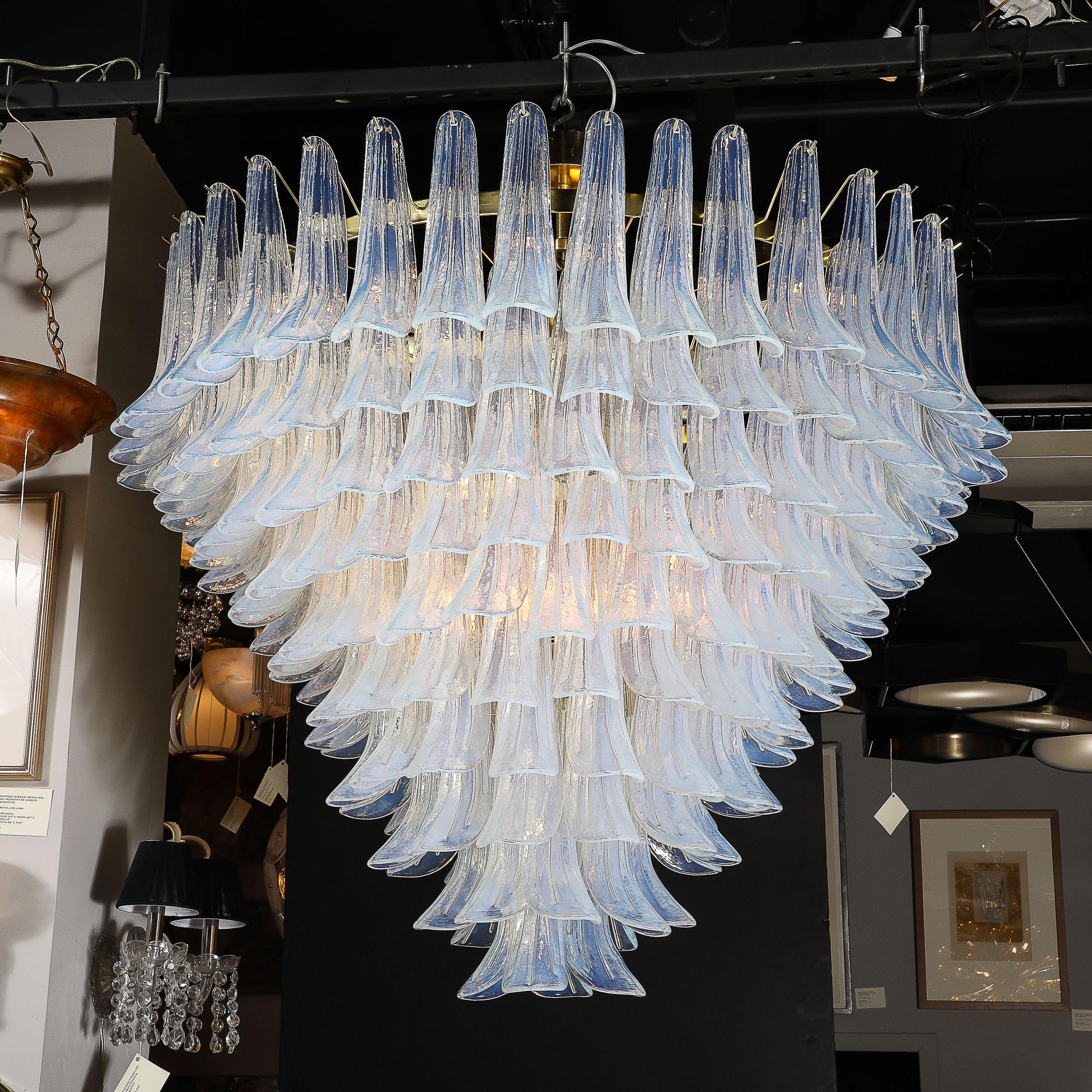 Modernist Hand-Blown Iridescent Murano Glass Feather Chandelier w/ Brass Fitting For Sale 8