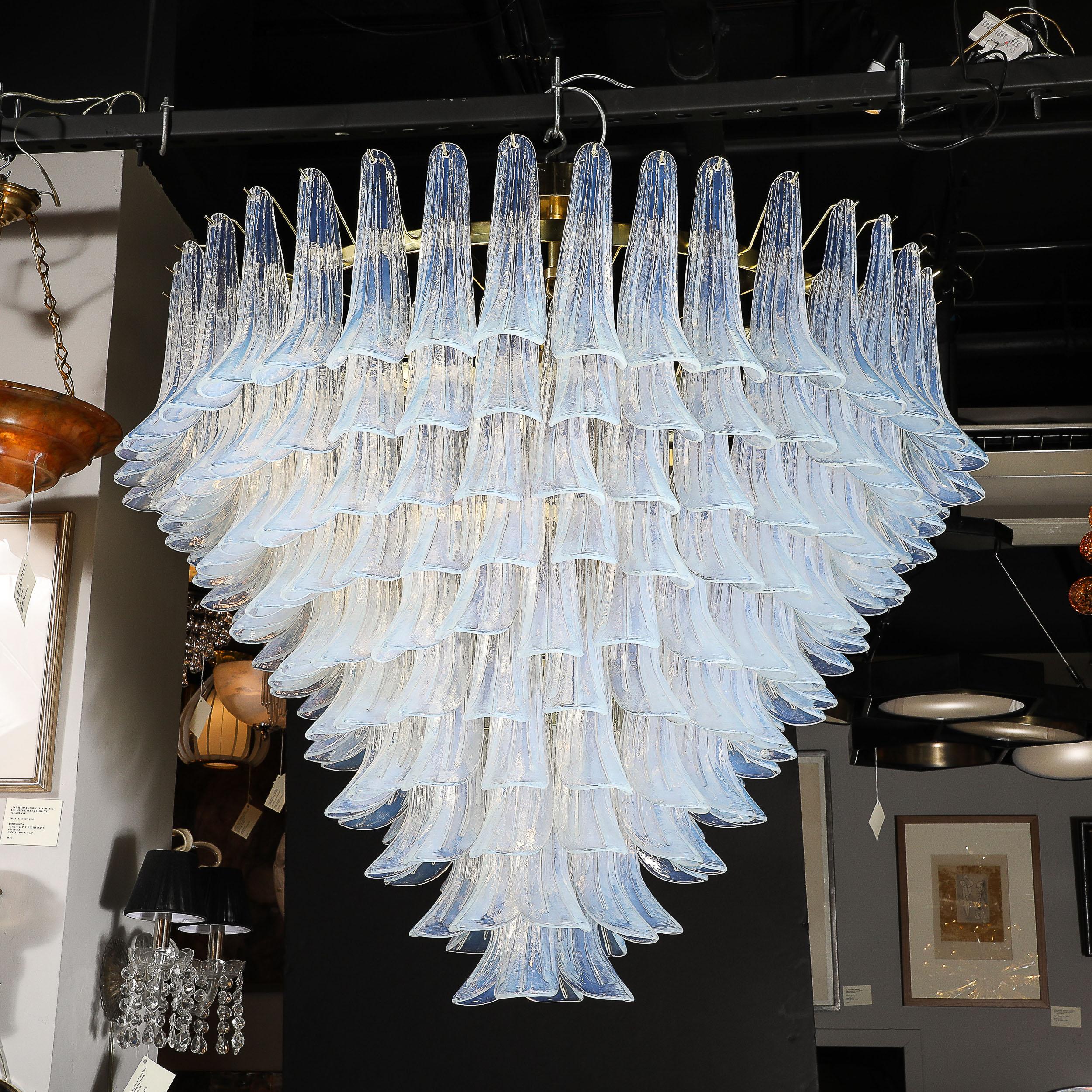 Modernist Hand-Blown Iridescent Murano Glass Feather Chandelier w/ Brass Fitting For Sale 10