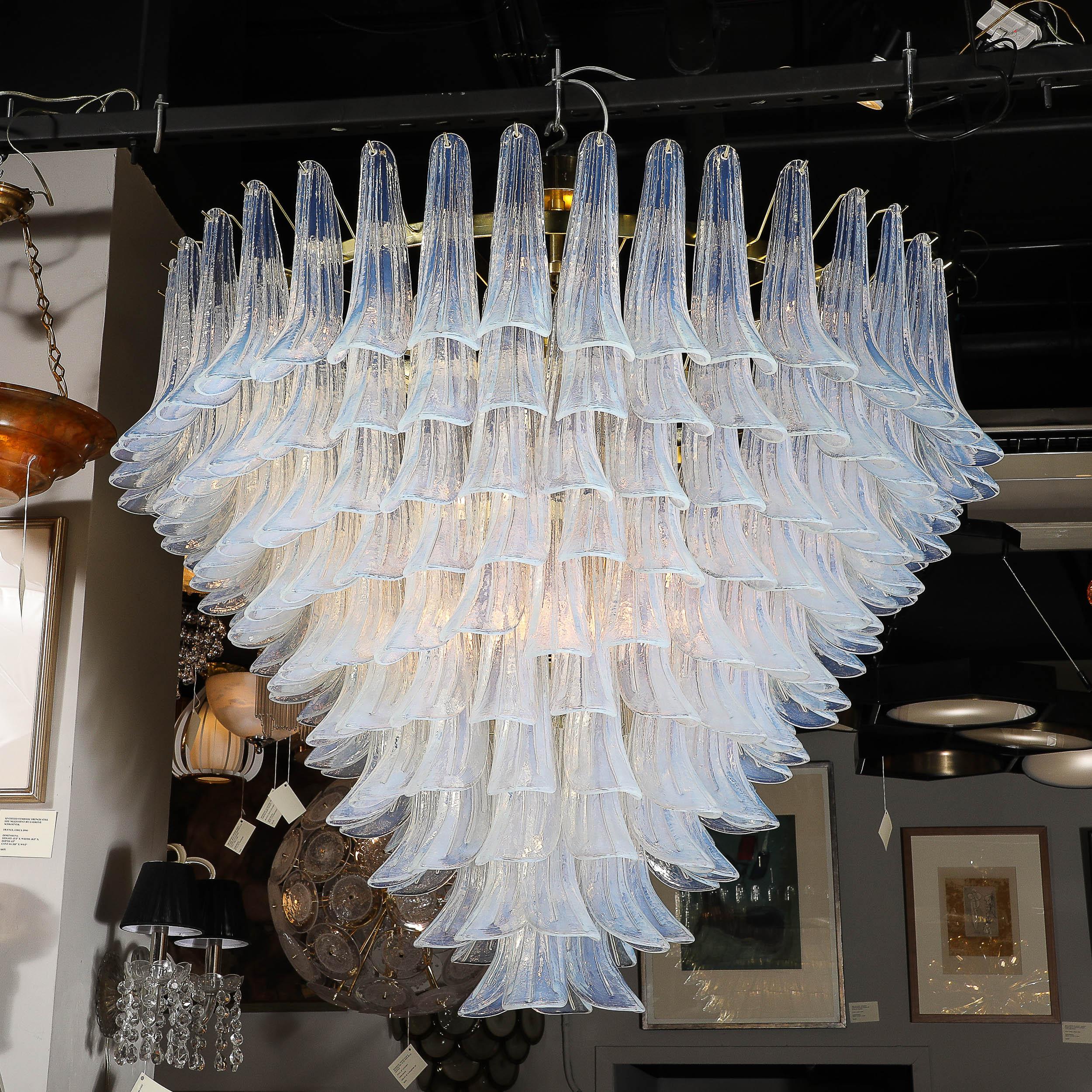 Modernist Hand-Blown Iridescent Murano Glass Feather Chandelier w/ Brass Fitting For Sale 1