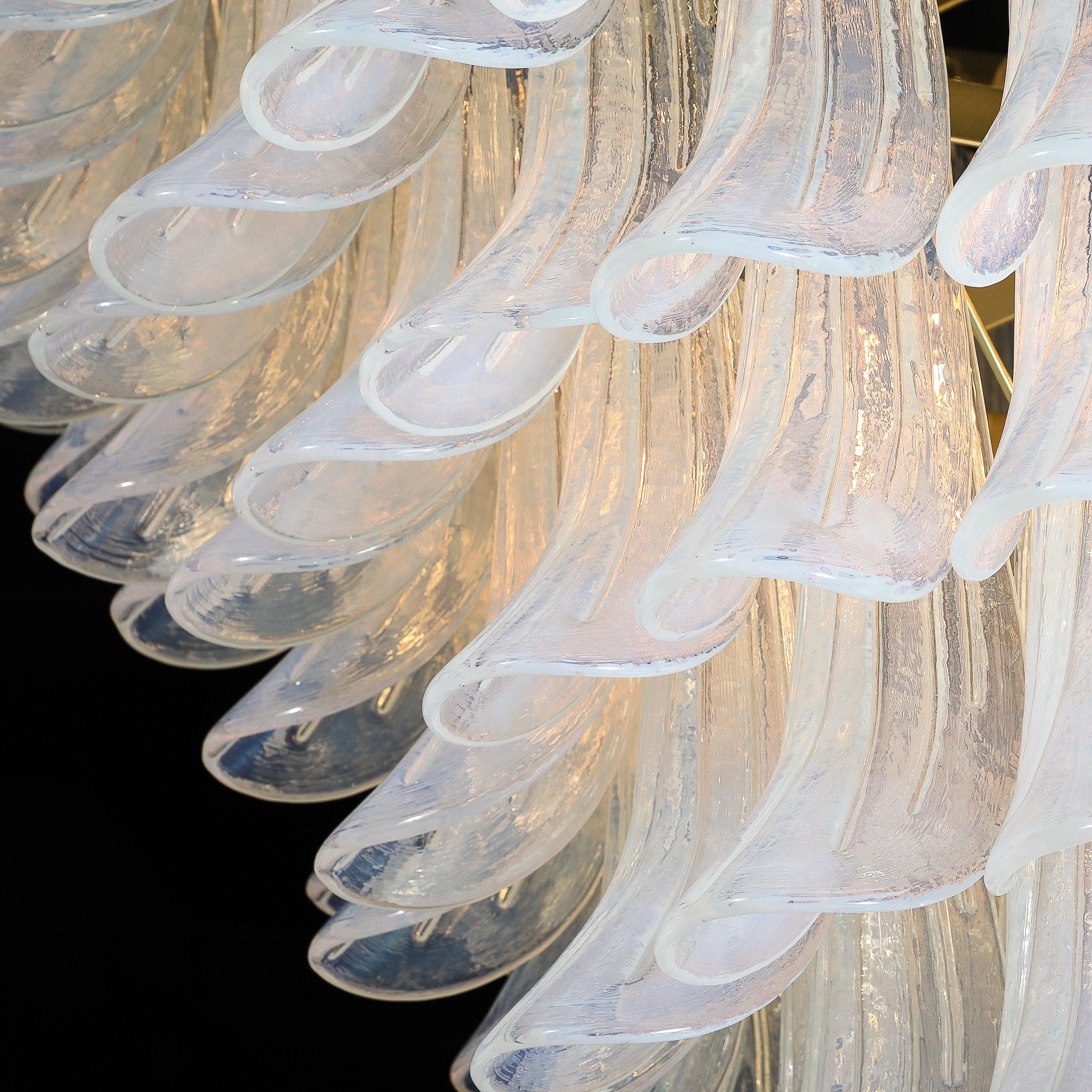 Modernist Hand-Blown Iridescent Murano Glass Feather Chandelier w/ Brass Fitting For Sale 4