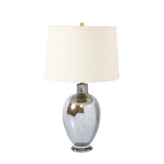 Modernist Hand-Blown Mercury Blue Murano Glass Table Lamps with 24K Gold Flecks