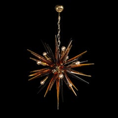Lustre moderne en forme de Sputnik en verre de Murano fumé et soufflé à la main