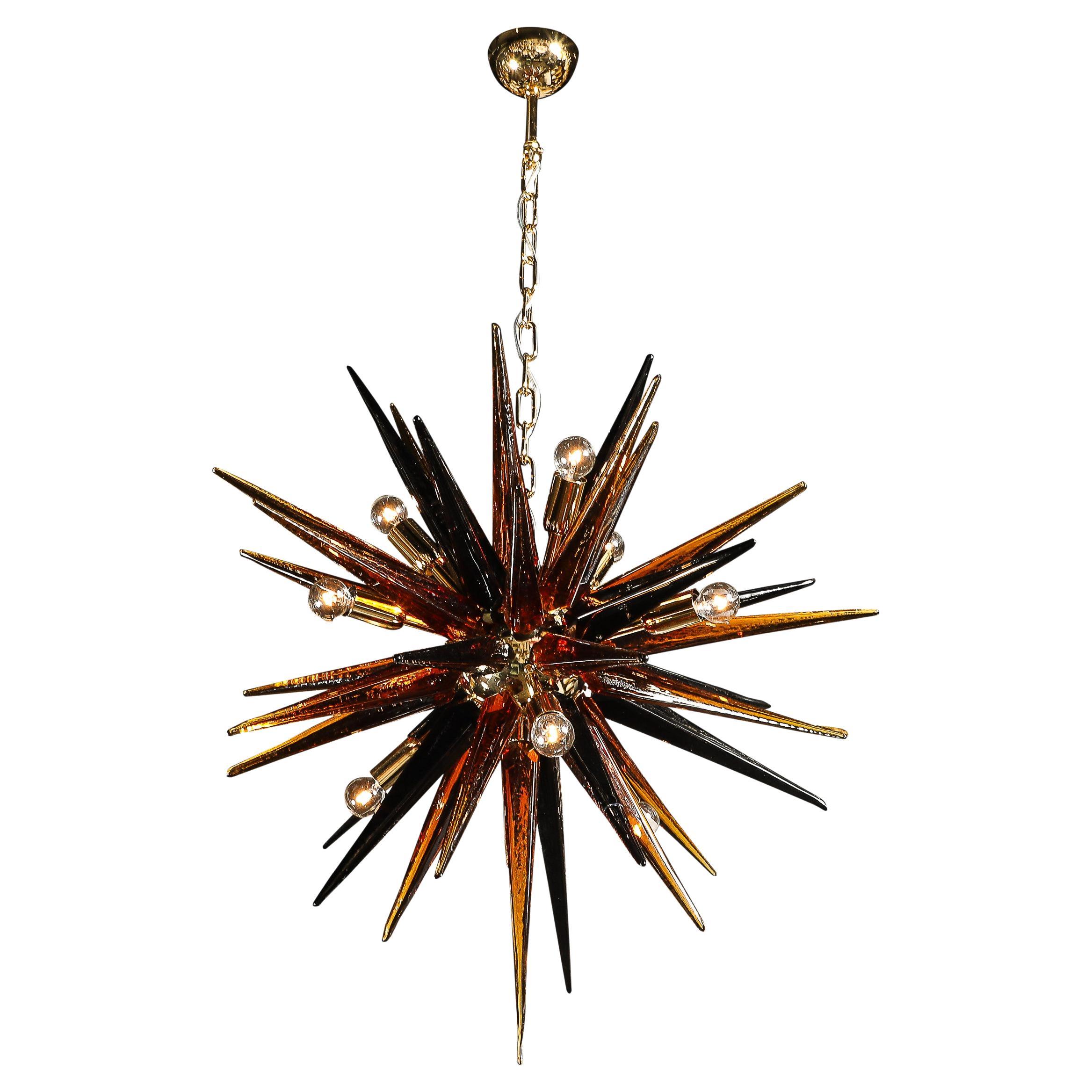 Moderne Lustre moderne en forme de Sputnik en verre de Murano fumé et soufflé à la main en vente