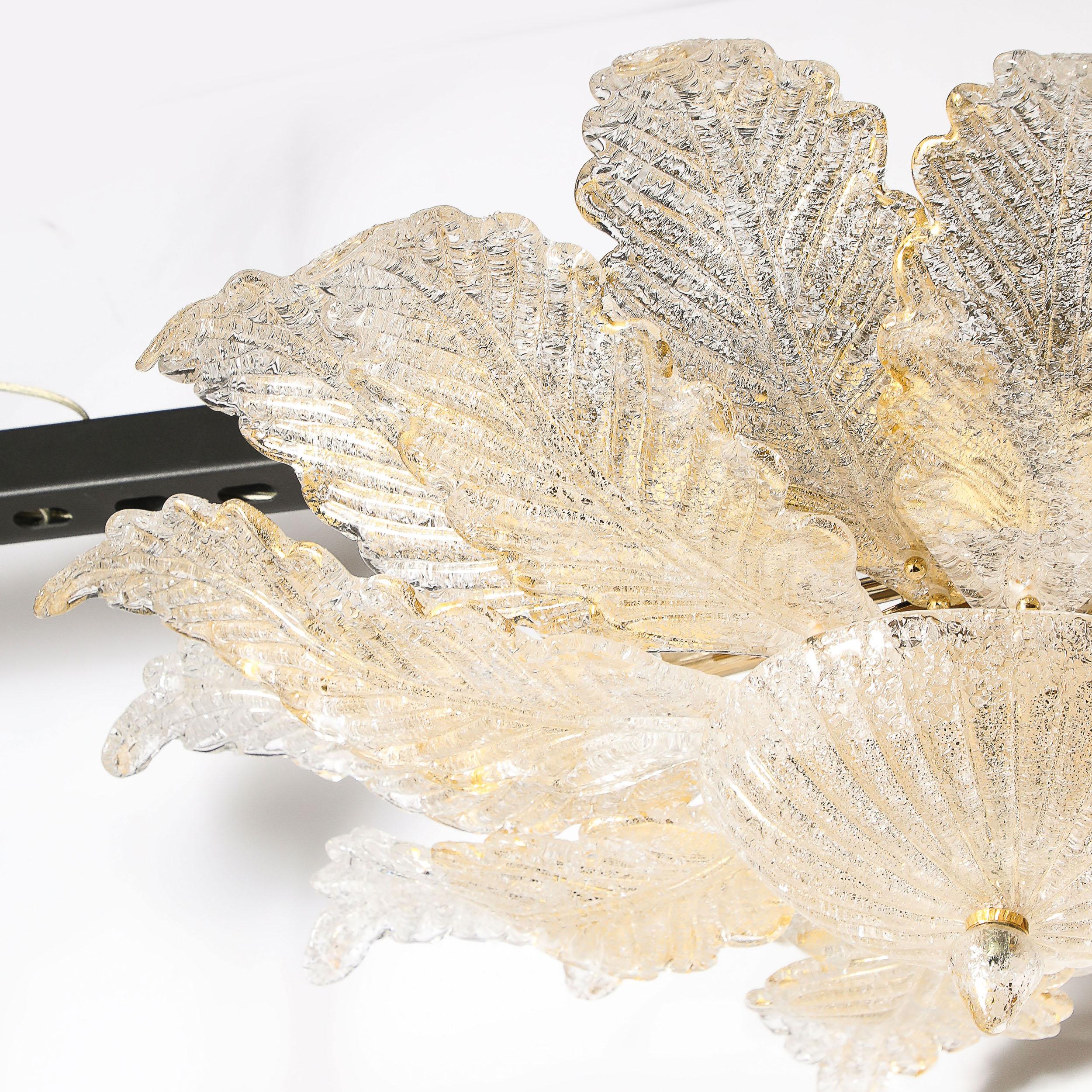 Modernist Hand-Blown Mottled Murano 24K Gold Fleck Glass Acanthus Flush Mount For Sale 5