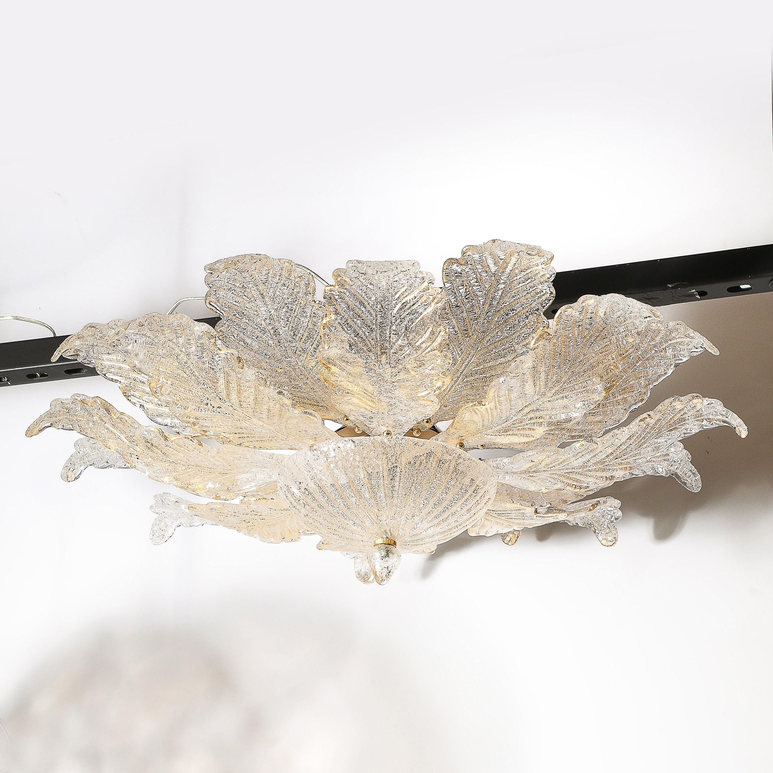Modernist Hand-Blown Mottled Murano 24K Gold Fleck Glass Acanthus Flush Mount For Sale 6