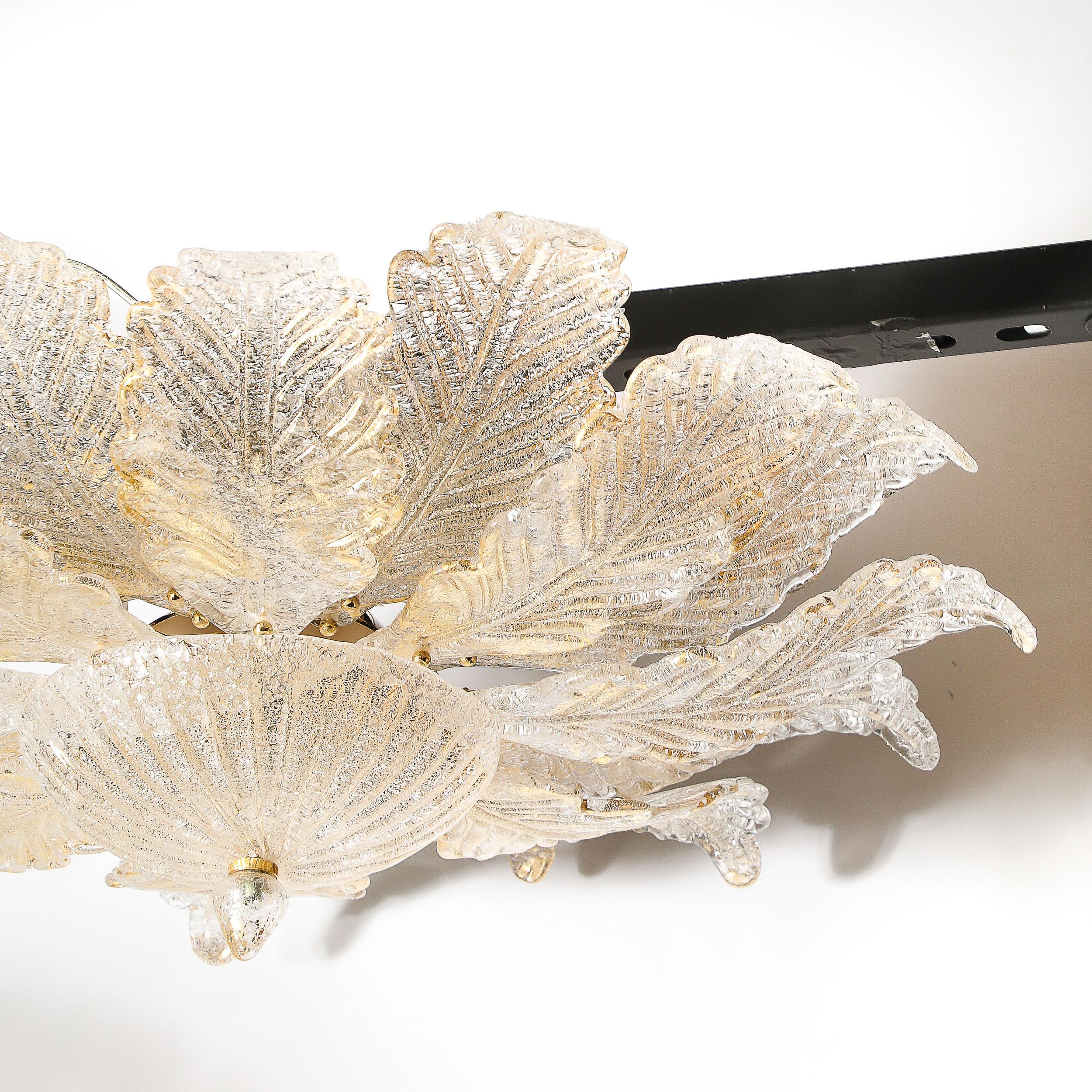 Modernist Hand-Blown Mottled Murano 24K Gold Fleck Glass Acanthus Flush Mount For Sale 7