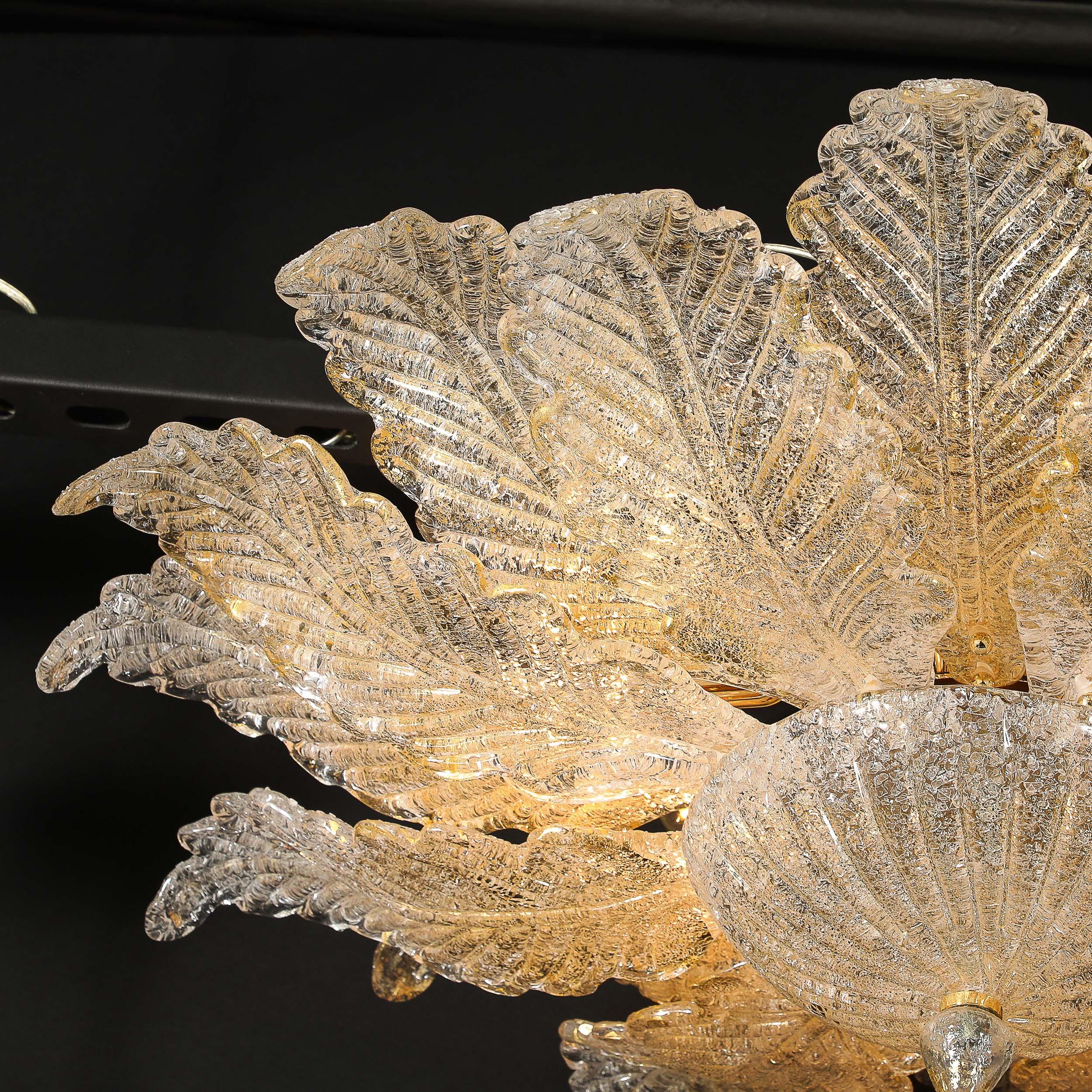 Modernist Hand-Blown Mottled Murano 24K Gold Fleck Glass Acanthus Flush Mount For Sale 8